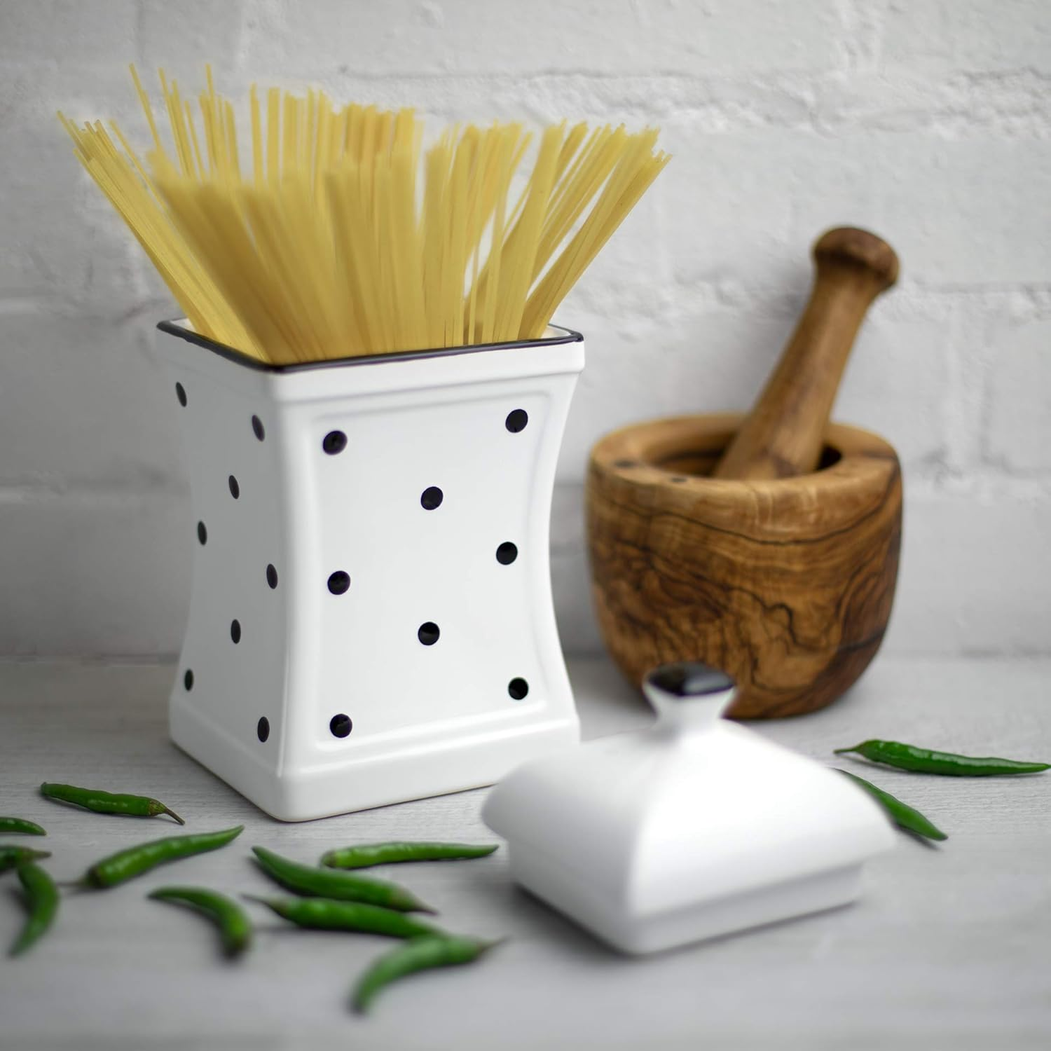 City to Cottage Handmade White and Black Dot Large Ceramic 31.5Oz/900Ml Kitchen Storage Jar with Lid | Pottery Canister, Cookie Jar, Housewarming Gift By image number 1