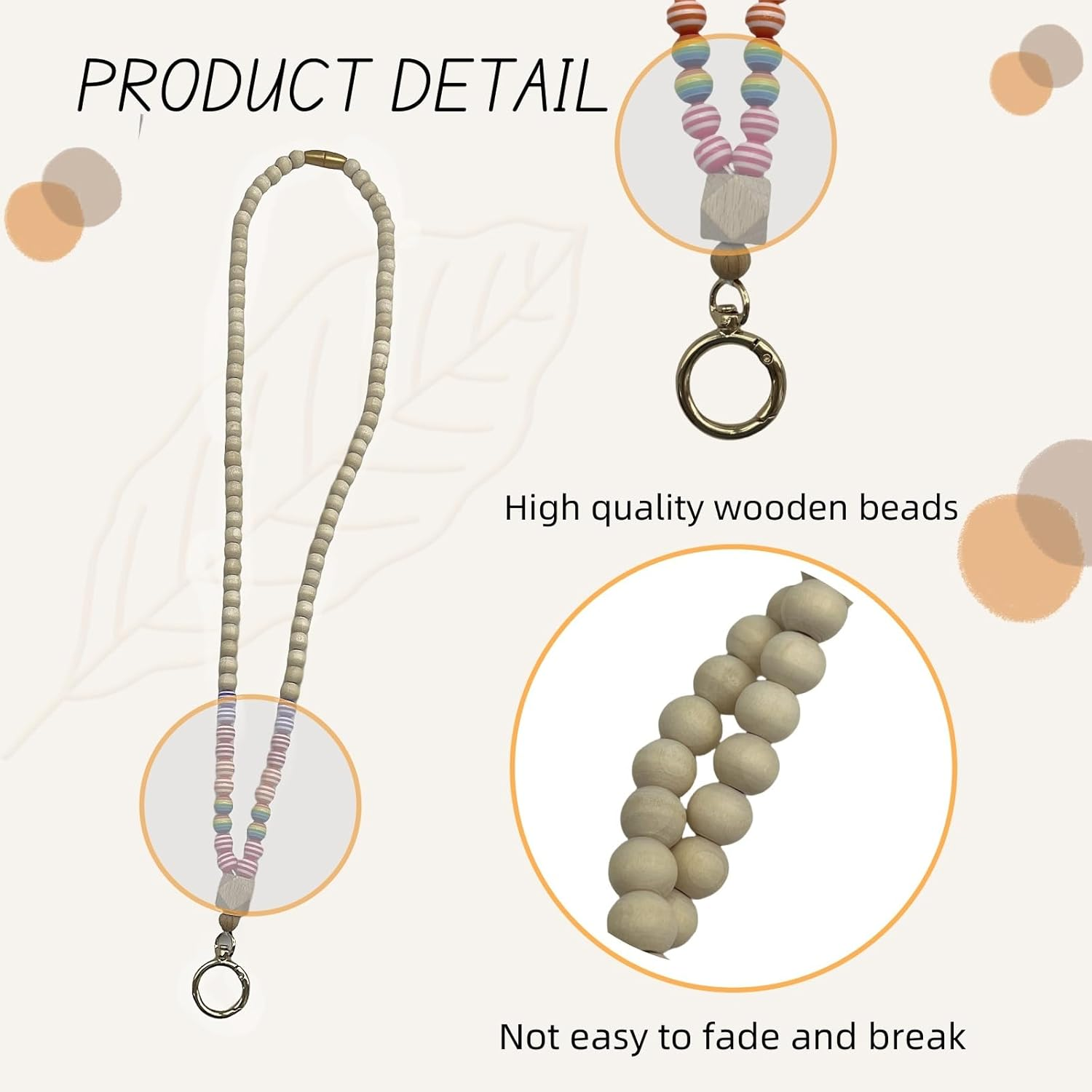 YUESUO Wood Beaded Lanyard for ID Badges - Cute Boho Teacher Lanyard for Women image number 1