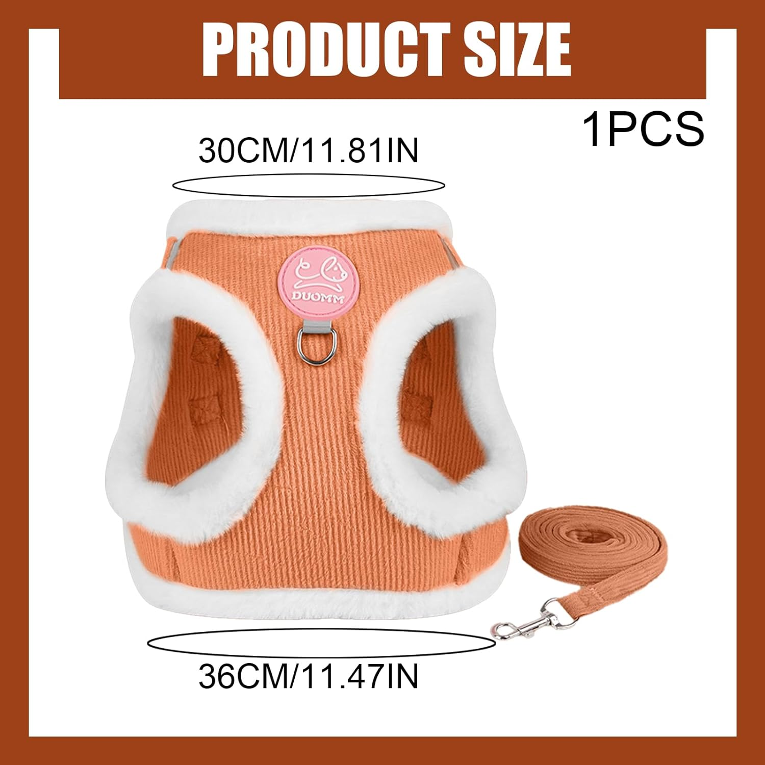 Cat Harness and Lead Set, Winter Fleece Kitten Harness, Adjustable Cat Vest Harness, Reflective Cat Hiking Vest with Lead, Kitten Harness for Walking, Running (Orange) image number 1