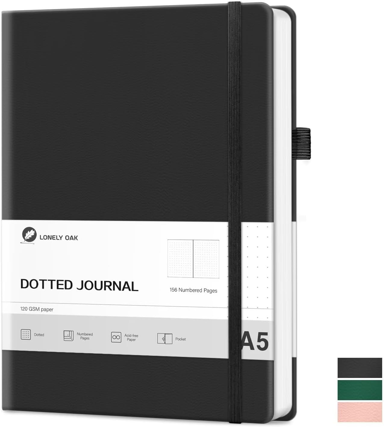 Lonely Oak Lined Journal Notebook, A5 Hardcover Lined Notebook for Women & Men, 120GSM Acid-Free Paper with Leather Hardcover and Inner Pocket, Daily Diary Journal for Work(Brown)