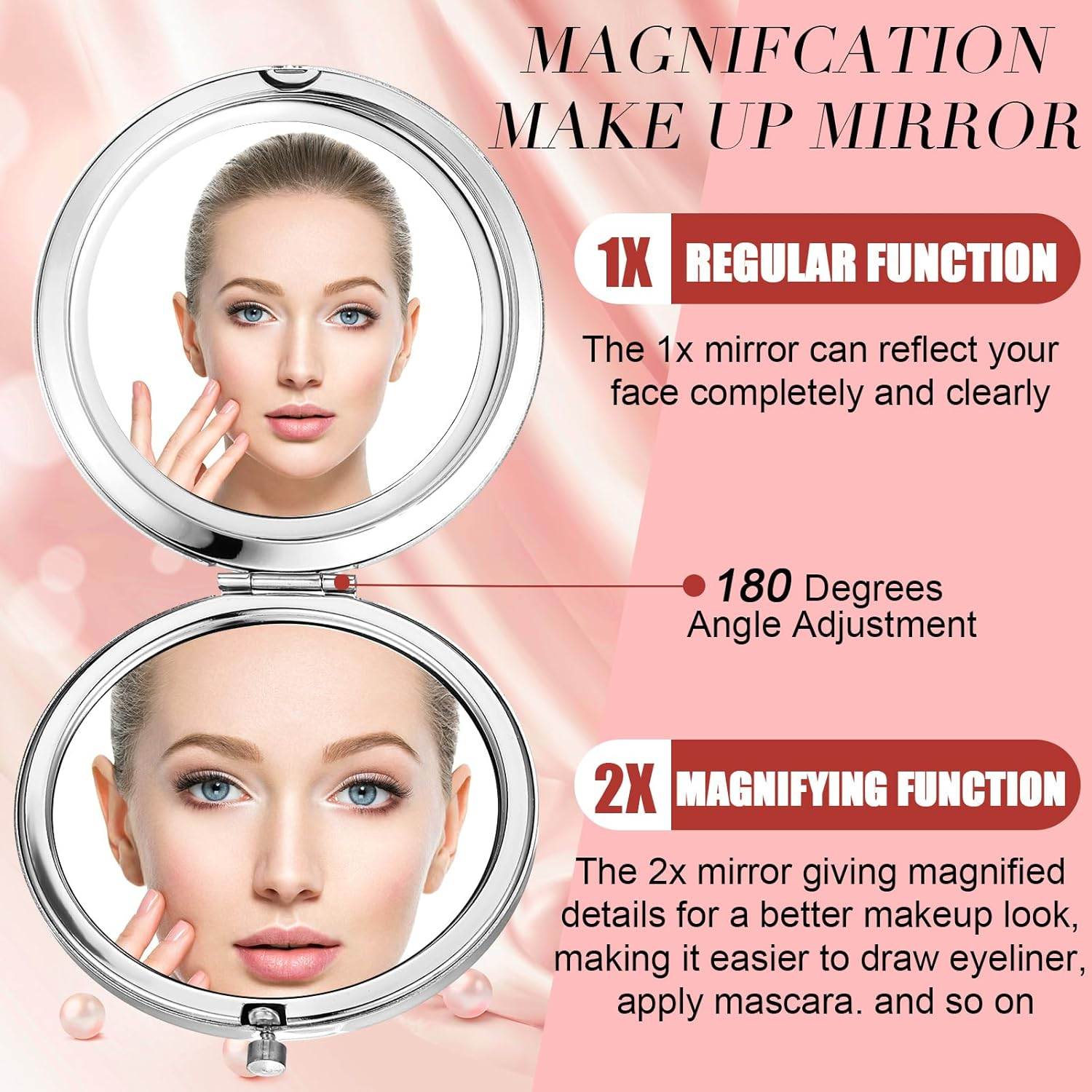 Sintuff 12 Pcs Cheer Gifts for Cheerleaders Cheerleading Compact Mirror Bulk Cheer for Coach Cheerleader Gifts Folding Pocket Cosmetic Purse Mirror for Cheer Team Mirror Accessories (Red, Silver) - Red, Silver image number 3