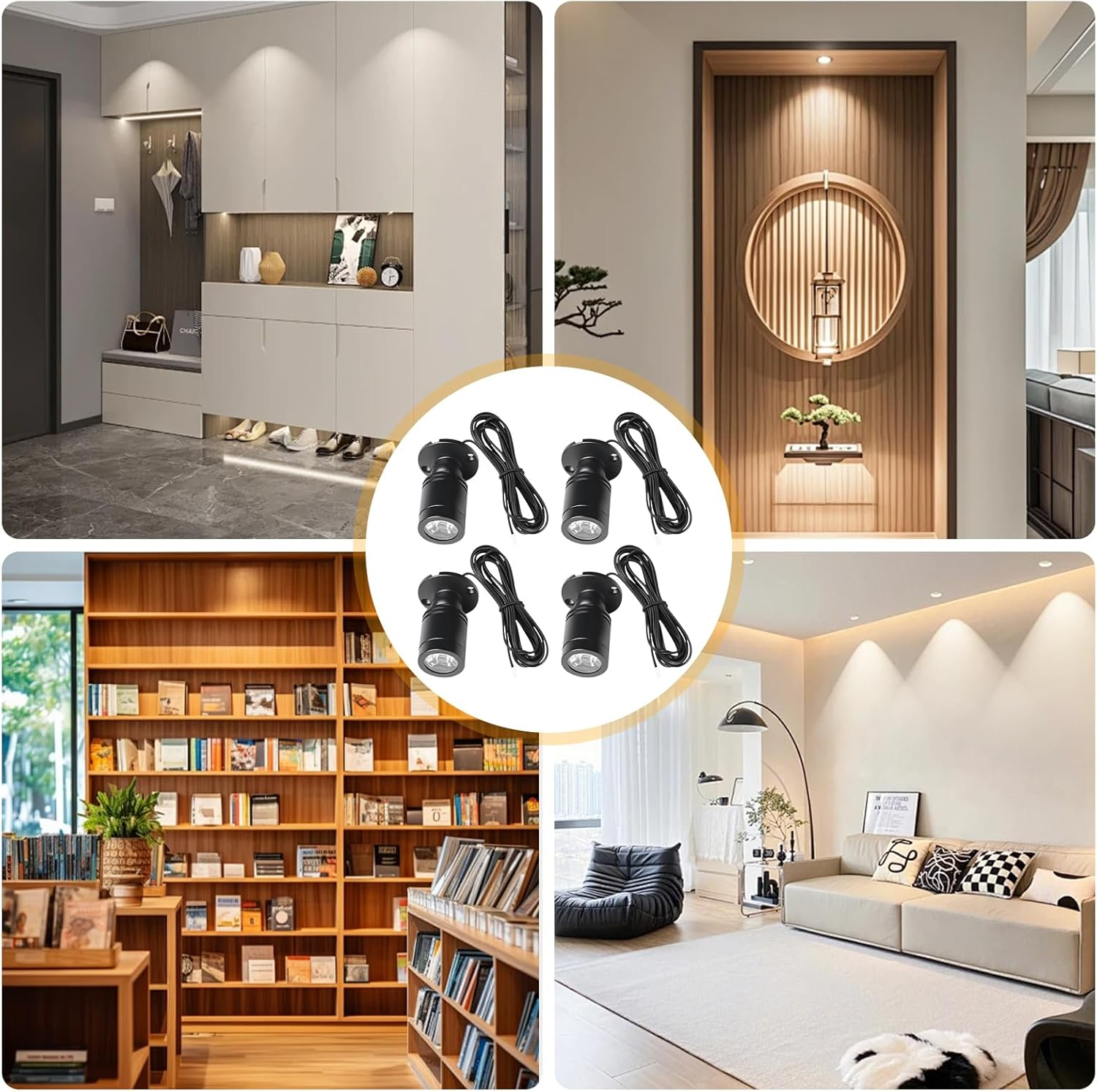 Aicharynic Pack of 4 Mini Spot Light, Mini Spotlight Dimmable Small Accent Light Set Warm White 3000 K, USB 5 V Spot Spotlight, 360&deg; Rotating Spot Spotlight for Showcases, Cabinets & Decoration image number 2