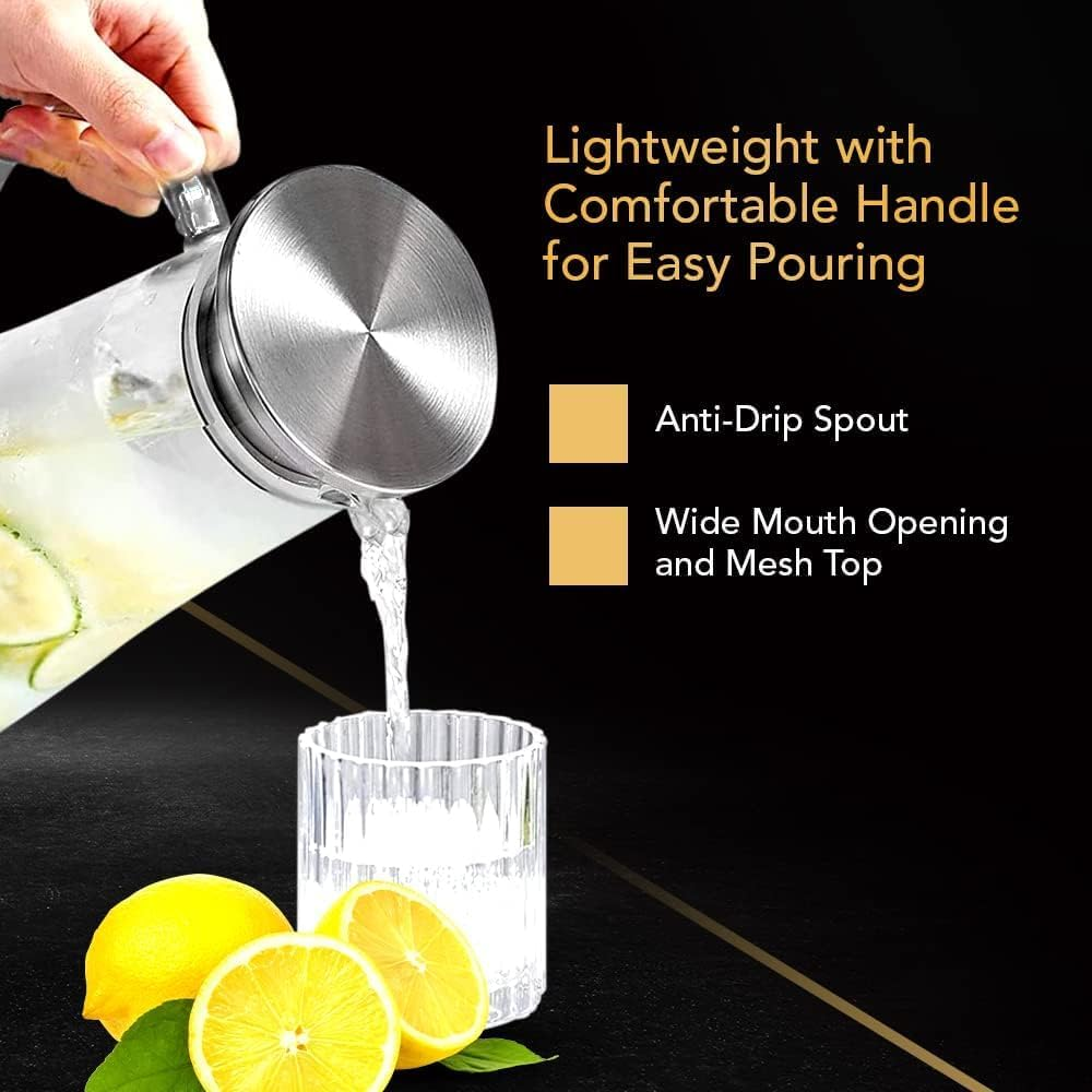Glass Pitcher with Lid and Spout Set of 2 Heat Resistant Glass Water Jug with Stainless Steel Lid 1500Ml Good for Coffee Juice Beverage Pitcher for Juice and Iced Tea Pitcher Water Carafe image number 1