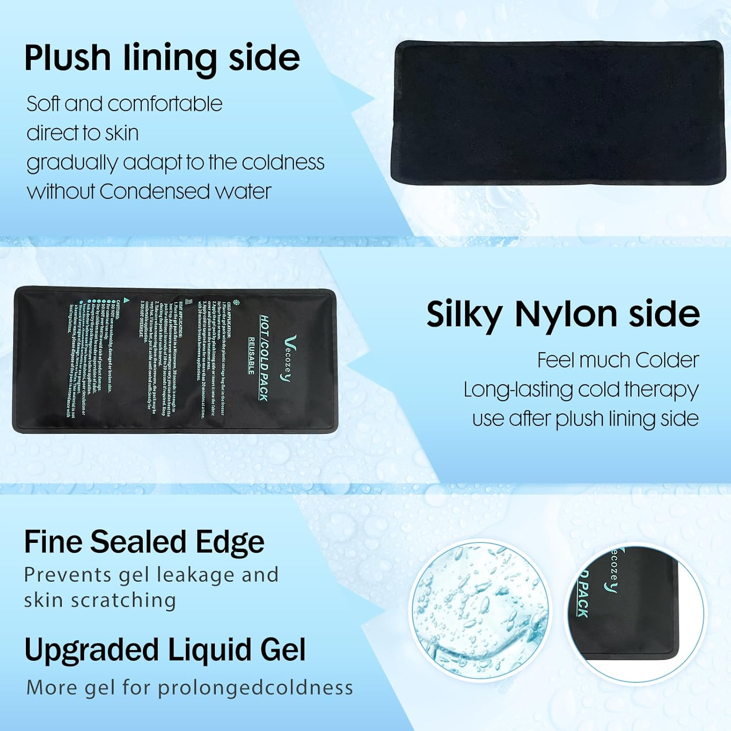 Vecozey Ice Pack for Injury Reusable, Hot and Cold Pack for Multiple Body Areas, Flexible & Long-Lasting for Shoulder, Back, Knee, Ankle, Elbow, Soft Plush & Nylon Cover, 28 X 13 Cm image number 6