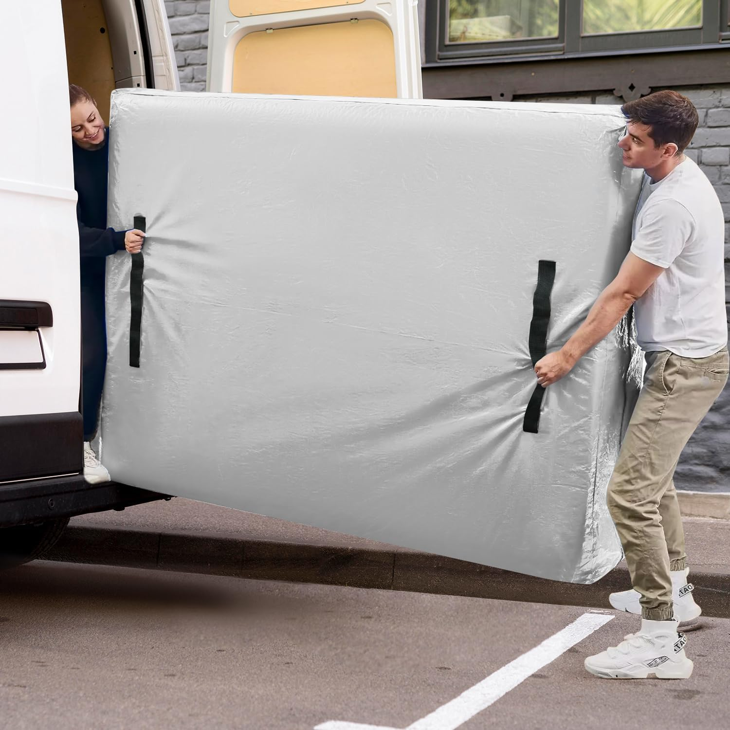 Generic King Single Mattress Protector Cover, Reusable Waterproof, Silver, 207X110X38Cm, 8 Handles, 2 Zippers image number 4