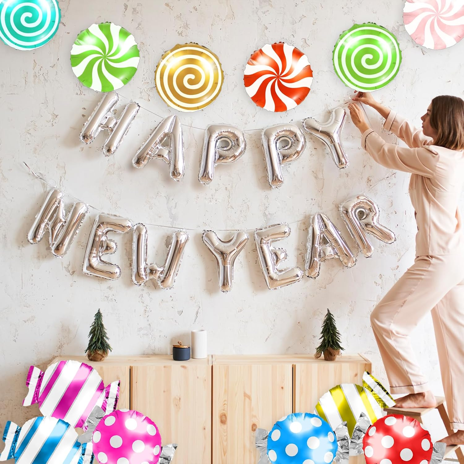 NILLOS Candy Themed Party Decorations, 12 PCS round Lollipop Balloon for Birthday, Festival (4 Styles) image number 2