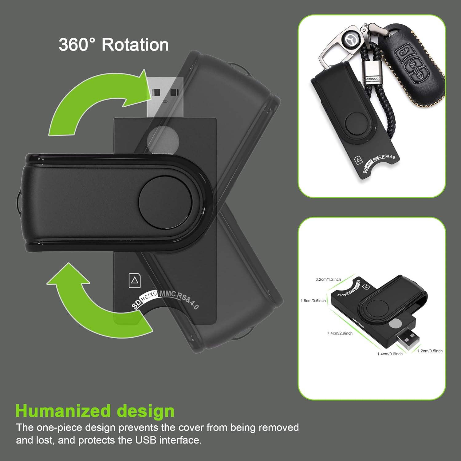 4-In-1 SIM Card Reader, ID Card Reader, SDHC/SDXC/SD& Micro SD Card Reader, Smart Card Reader for DOD Military USB Common Access CAC/SIM/ID/IC Bank/Chip Card(E-Tax), Compatible Windows, Vista image number 3