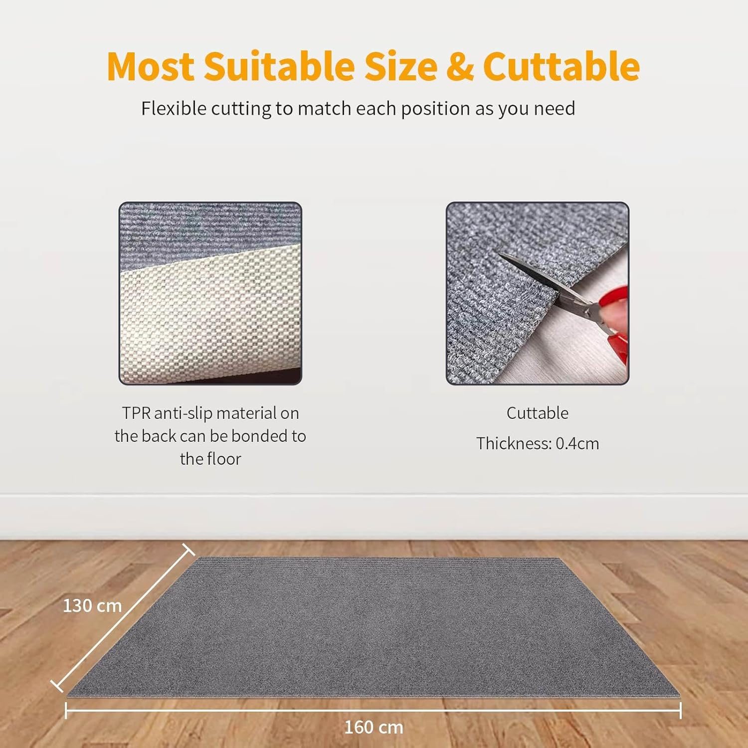 Office Chair Mat 130X160Cm Chair Mat with Non-Slip TPR Rubber Backing Protector Mat for Hardwood Tile Floor,Cuttable,Light Gray image number 5