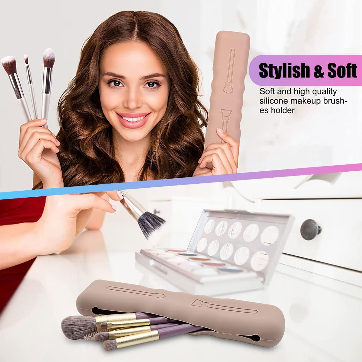 4 PCS Travel Makeup Brush Holder, Silicone Magnetic Beauty Sponges Case - Anti-Fall Out, Reusable Makeup Sponge Case & Cosmetic Brush Holder for Girls image number 3