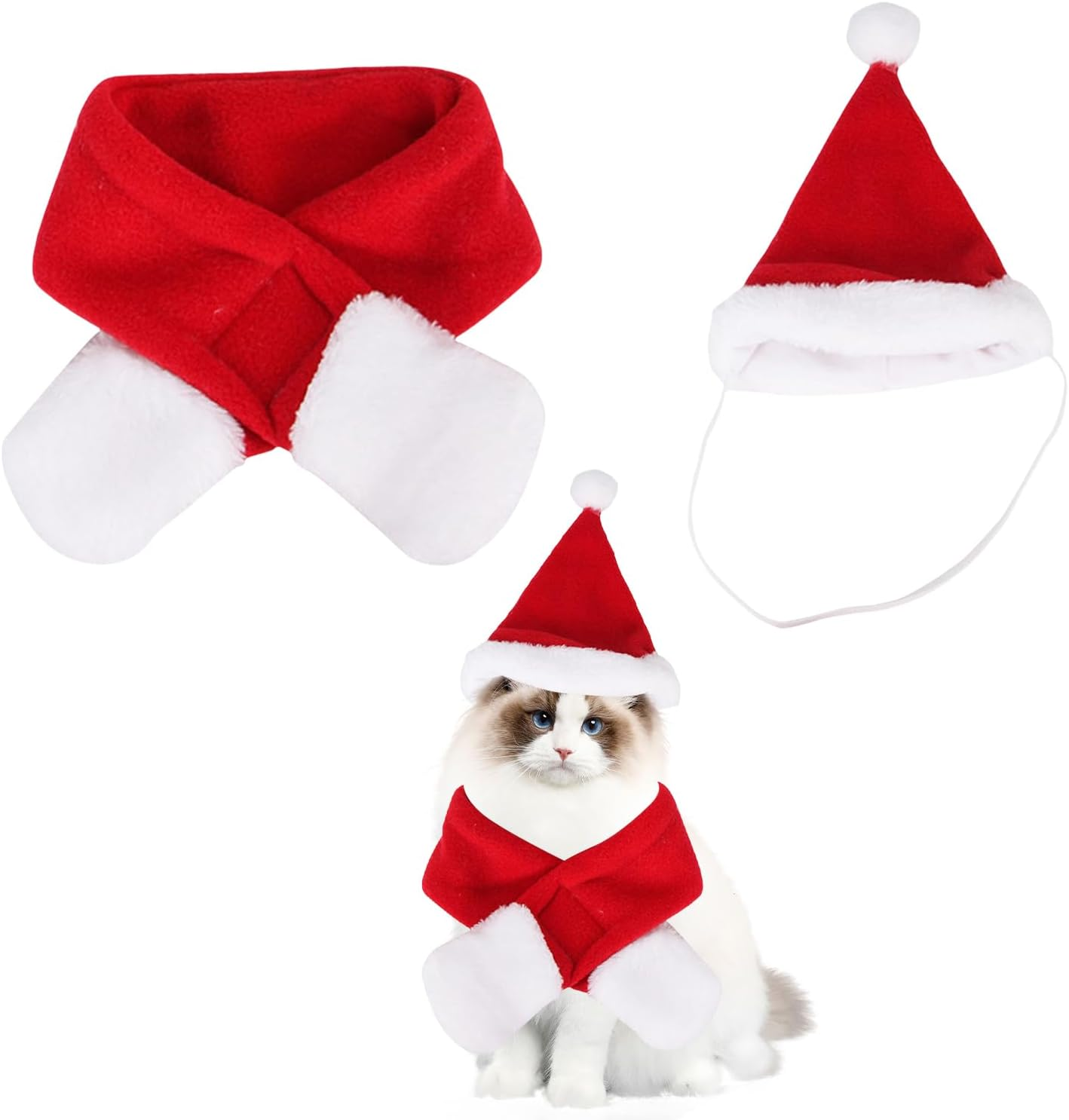 Pack of 2 Christmas Cat Costume, Christmas Hat, Cat Pet Costume, Dog Christmas Costume, Scarf with Hat Set, Clothing, Christmas, for Pets, Christmas Decorations image number 6