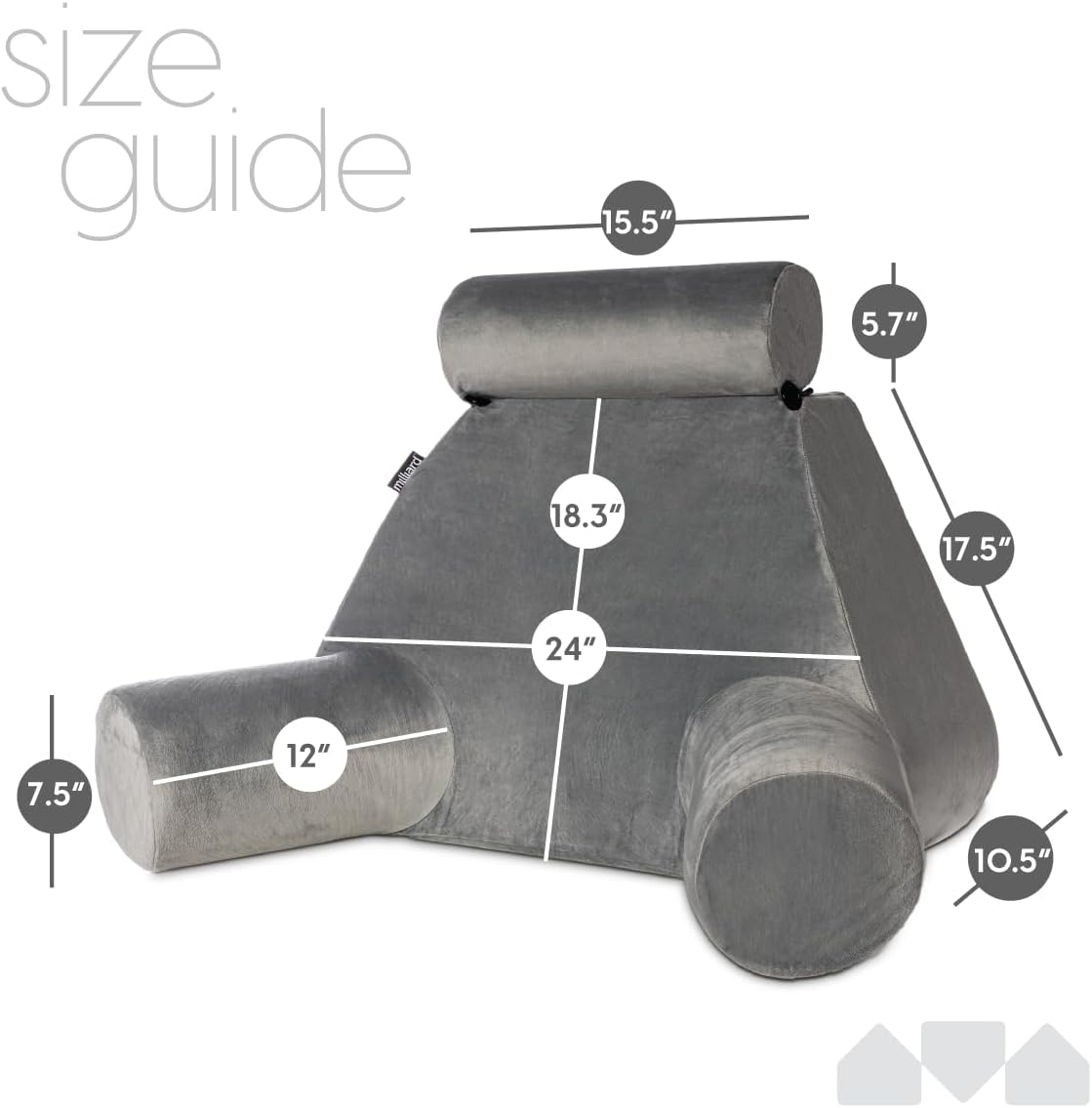 Milliard Solid Foam Wedge Reading Pillow for Sitting up in Bed, Adult Size Back Rest Pillow with Arms and Neck Support, Use as Bed Pillows for Bedrest or Relief from Acid Reflux and GERD image number 2