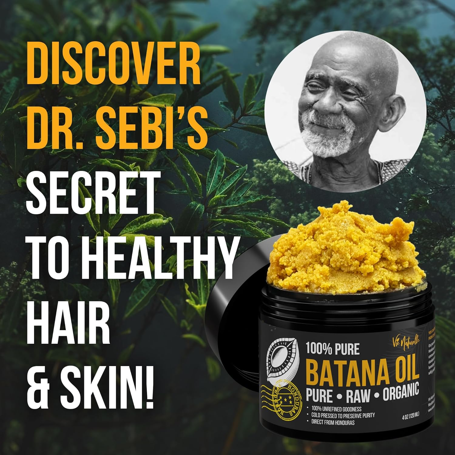 Vie Naturelle 100% Pure Batana Oil for Hair Growth from Honduras &ndash; Organic Raw Unrefined &ndash; Natural Moisturizer for Skin & Hair &ndash; Traditionally Cold-Pressed from Honduran Palm Nut - 04 Oz image number 1