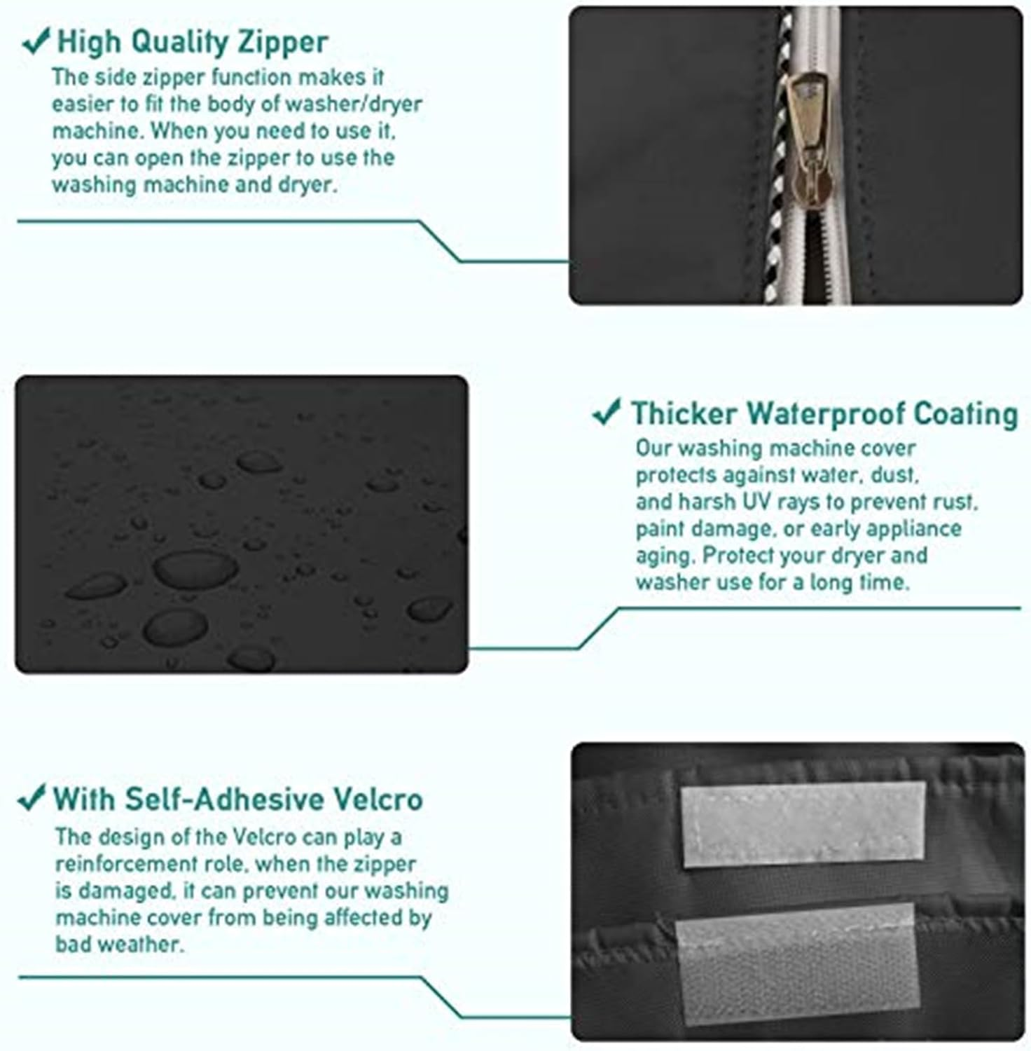 Washer Cover Waterproof & Dustproof Thickening Front-Loading Machine Cover, Fits Most Front-Load Washers (Black) image number 5