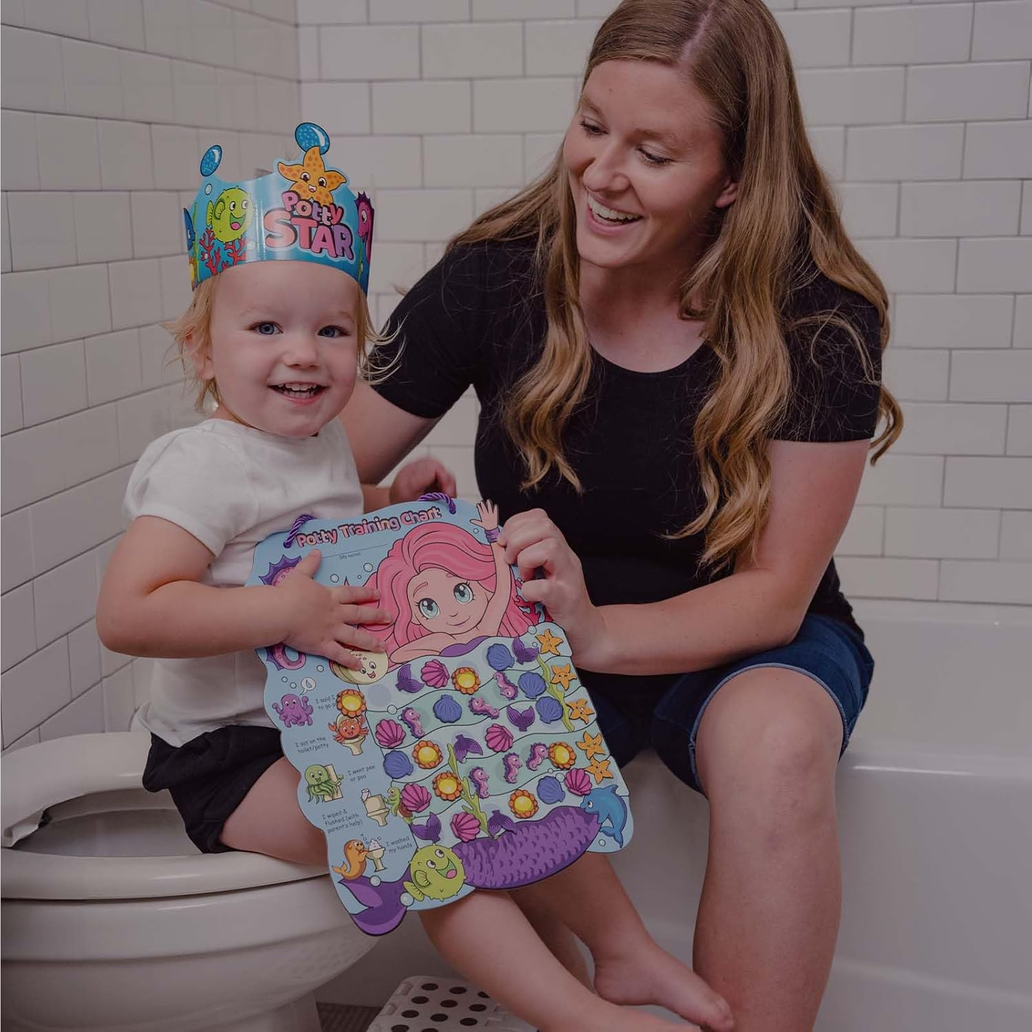 PUTSKA Potty Training Reward Chart for Girls with 35 Reusable Stickers &ndash; Potty Chart for Toddlers Girls - Reward Chart for Kids for Toilet Success - Mermaid image number 1