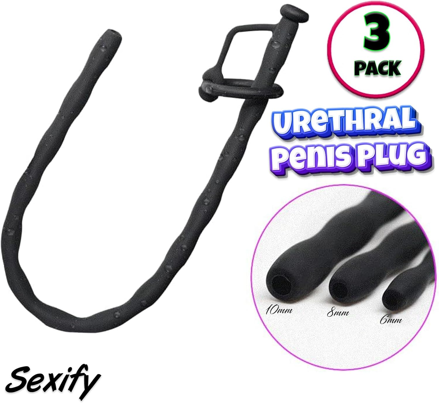 3 Pack Urethral Penis Sound Hollow Dilator Soft Silicone Sounding Kit Penis Plug Urethra Multi Beads Probe BDSM Bondage Sounds Flexible Male Masturbation Mens Sex Toy image number 2