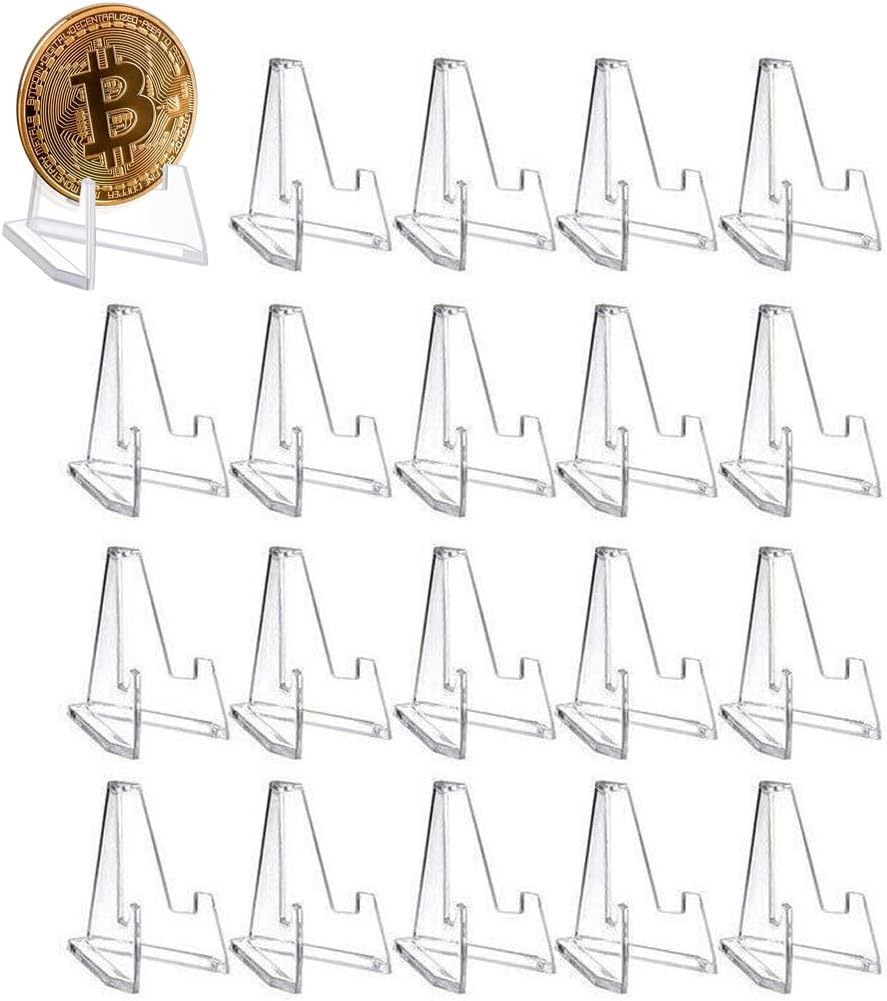 AIMALL 20PCS Acrylic Clear Stand，Clear Coin Display Holder for Trading Card PSA Pokemon Card Holders，Small Stand for Pictures,Photo,Coin,Medal,Pictures,Artworks,Book image number 2