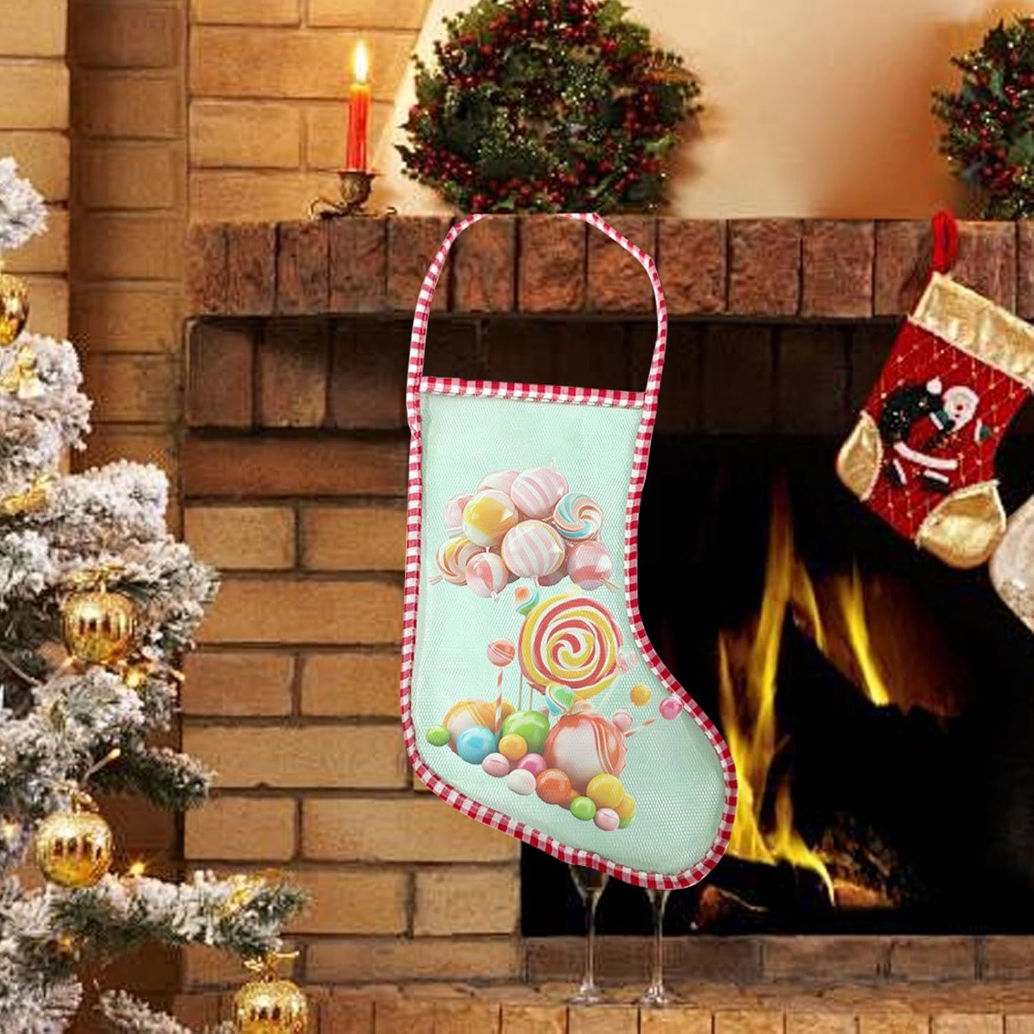 Mesh Christmas Stocking Bags | Mesh Winter Festival Stockings - Long Winter Festival Shampoo Bar Storage Pouches Tree Ornament image number 1