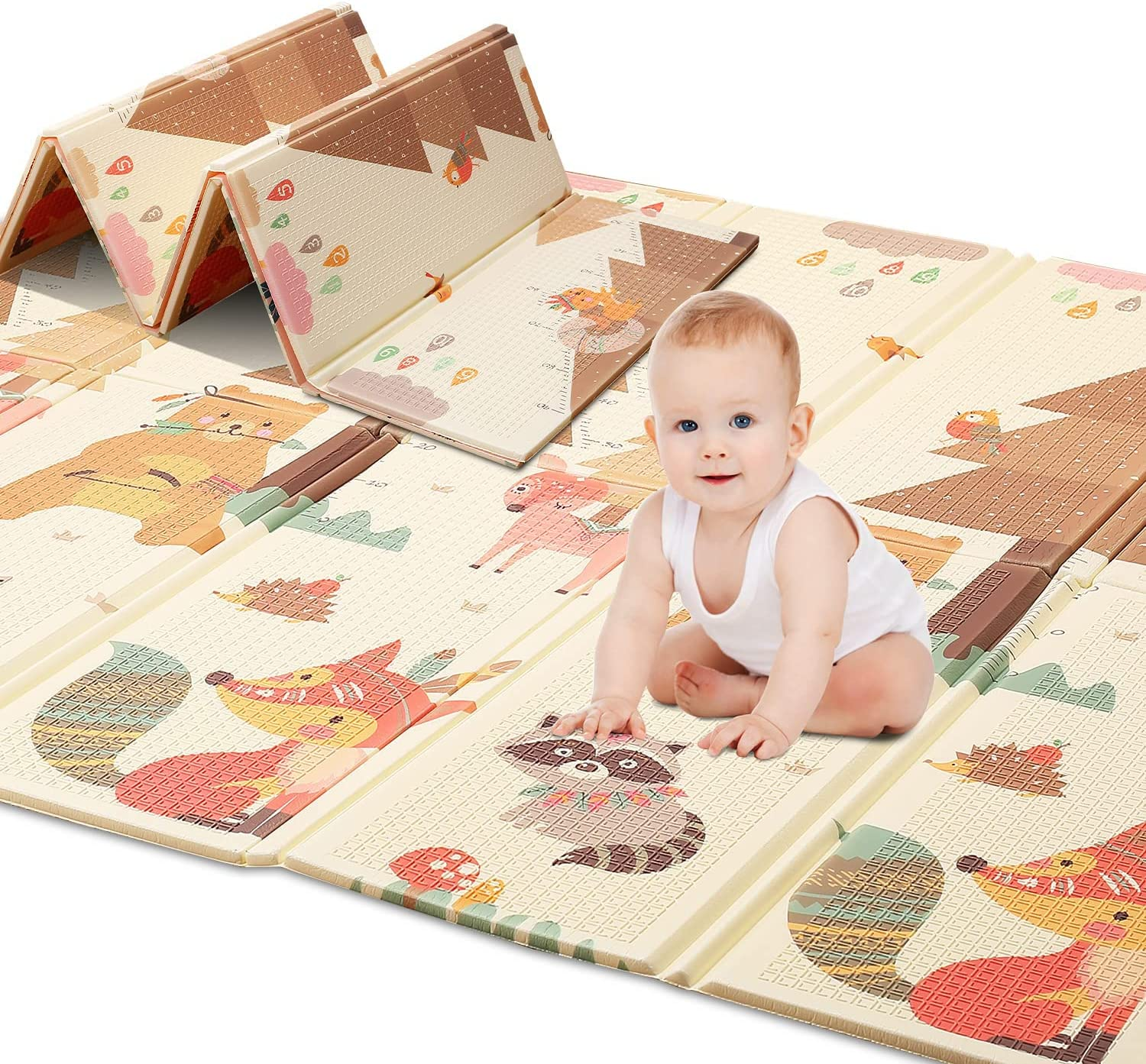 Play Mat Playmat Baby Mat Folding Crawling Large Foam Mat Portable Playmat for Babies (Milchig Wei&szlig;)