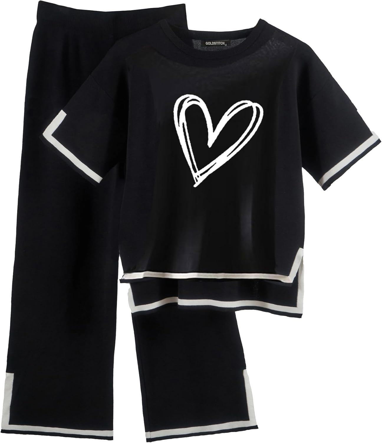 GOLDSTITCH Women'S Summer Two Piece Outfits Casual Short Sleeve Knit Tops Wide Leg Pants Lounge Sets Tracksuits