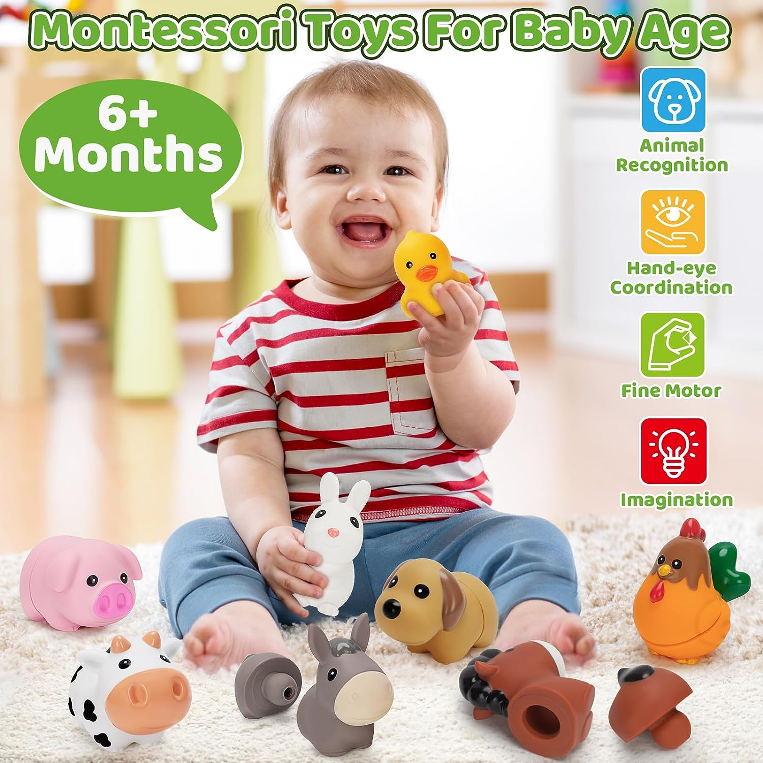 Farm Animal Learning Toys for Toddlers Age 1, 2, 3 Year Old, 10 Pack Montessori Matching Fine Motor Toys, Birthday for Baby Boys & Girls 12-18 Months+ image number 2