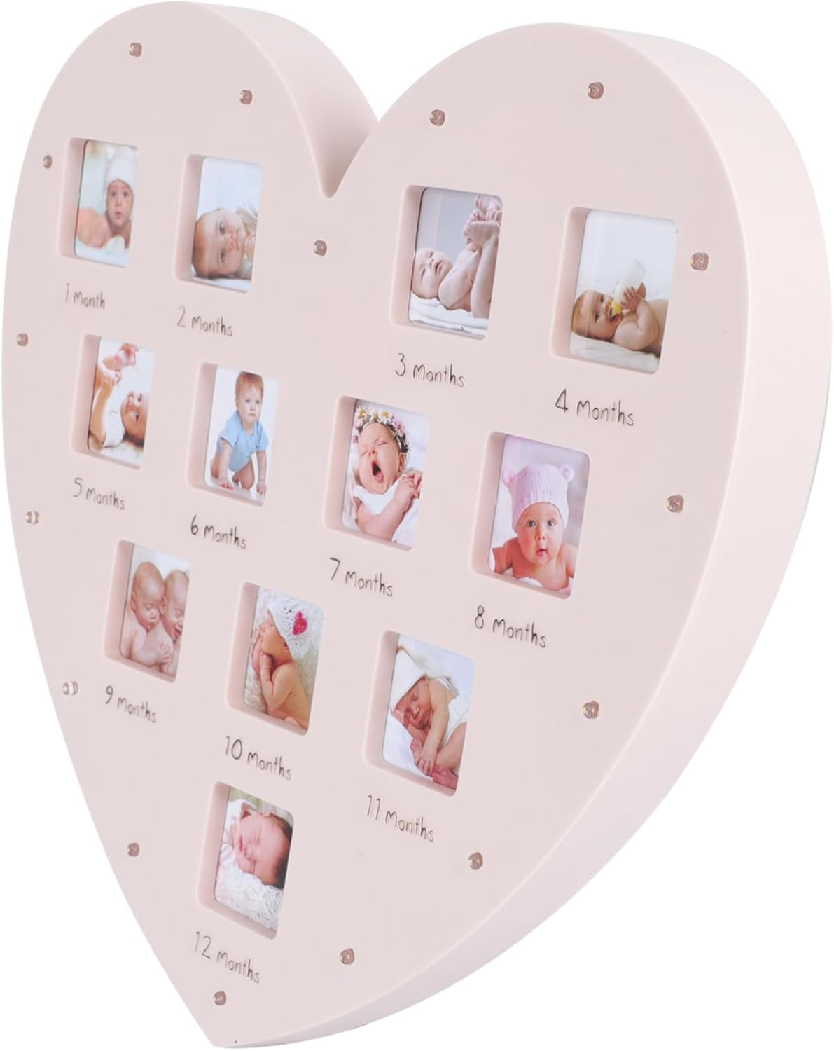 Growth Record Photo Frame for First Year Lighted Heart Shape Picture Frame for Boy Shower Capture Milestones