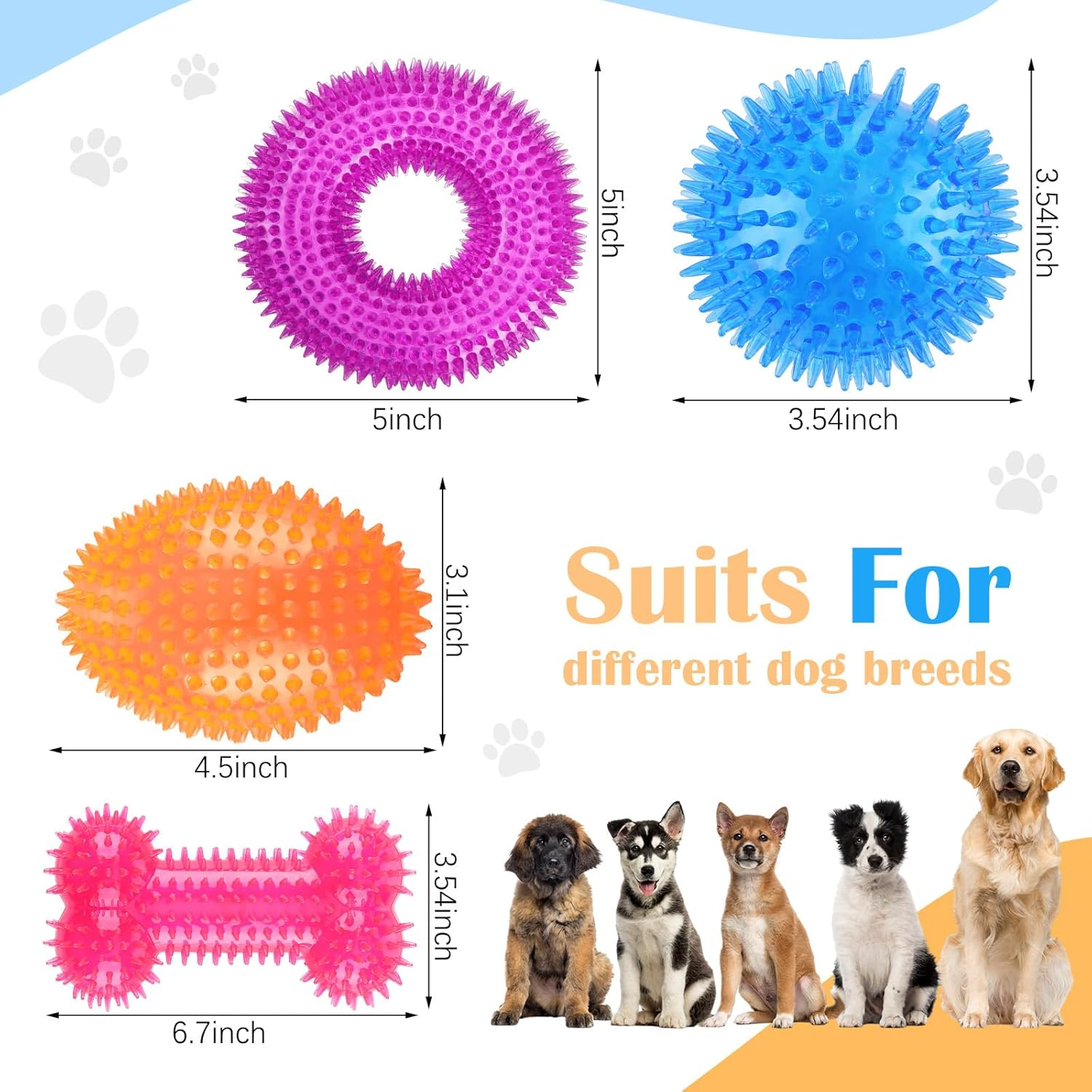 Silipull 4 Pcs Spiky Squeaker Football Dog Toy for Medium Large Dogs Spiky Dog Balls Puppy Chew Toys for Aggressive Chewers Training Fetch Toys(Fresh,Multicolored)