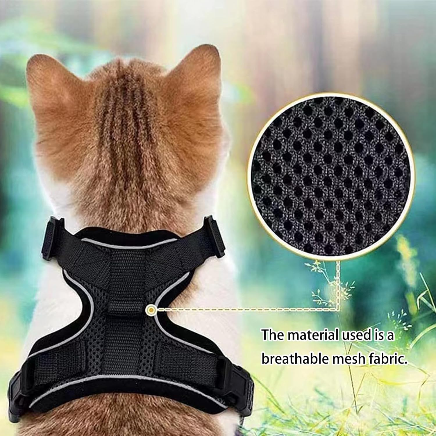 Yxvyxymyxxg Cat Harness and Leash Escape Proof Design Adjustable Vest with Reflective Strips Breathable Soft Jacket for Small Cats XS Size Black image number 2