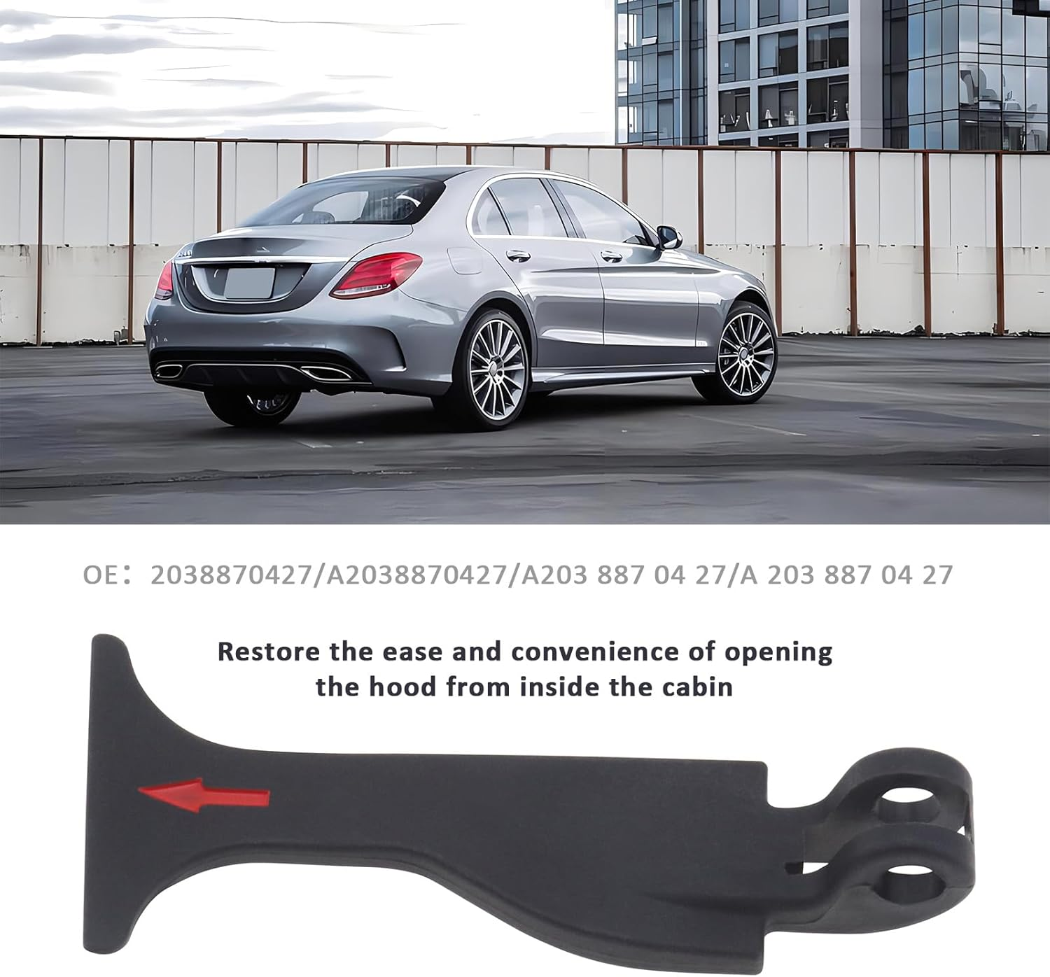 Be in Your Mind Black Front Hood Release Pull Handle Rod Lock Latch Compatible with Mercedes C Class W203 2001-2007 OE 2038870427 A2038870427 Length 10.04Cm image number 4
