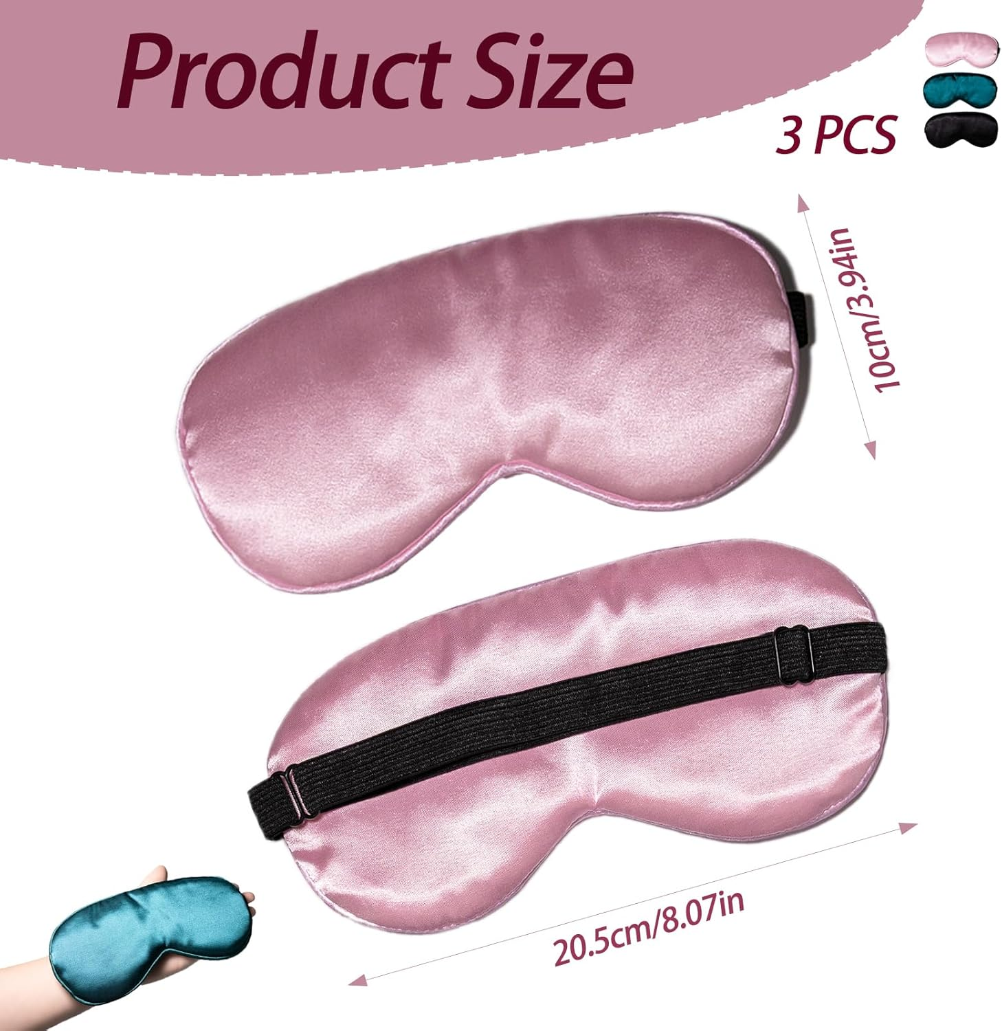 3 Pcs Silk Sleep Mask, Silk Eye Cover with Adjustable Strap Full Blackout Sleeping Mask Ultra Soft Breathable Design, Eye Masks for Travel Plane Nap Meditation Yoga Shift Work Night Rest image number 1