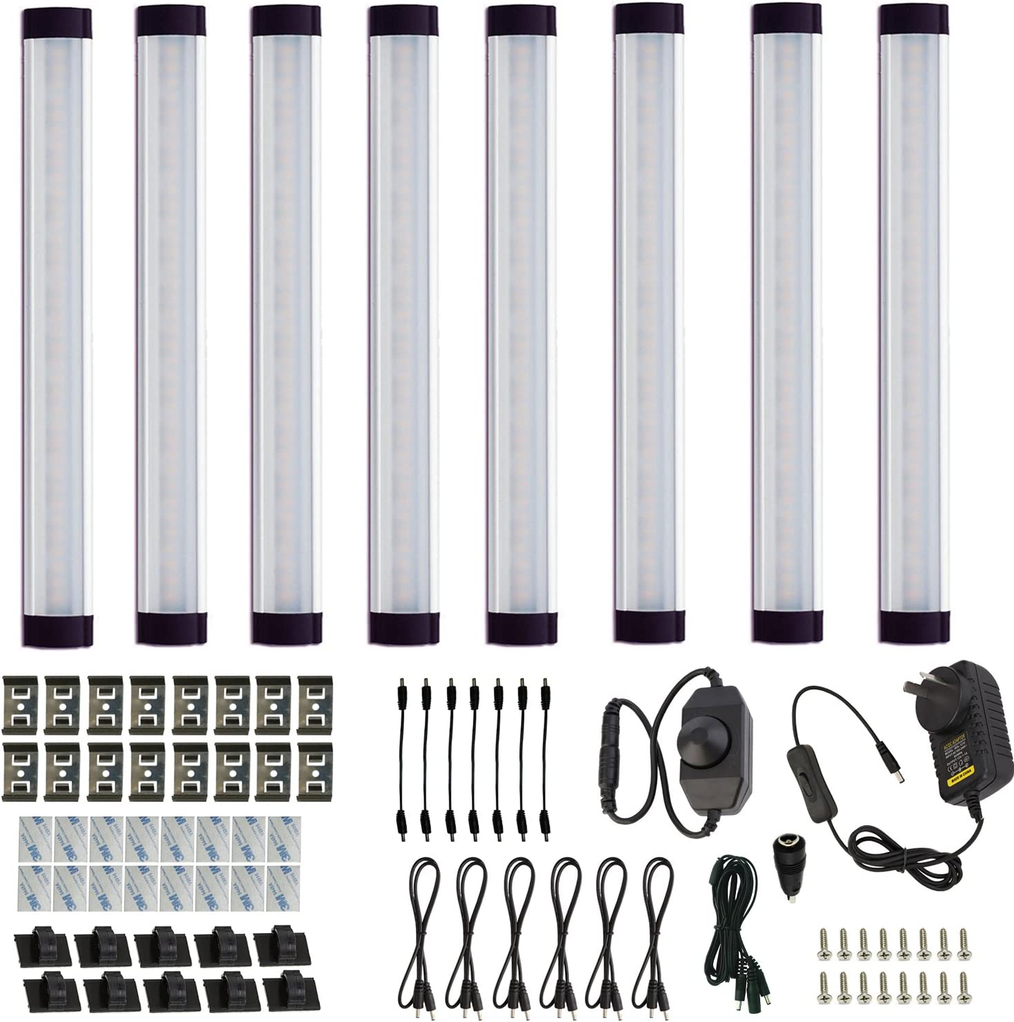 AIBOO Dimmable LED under Cabinet Lighting Bar, 12V under Counter LED Light Strip Linkable Kit with Rocker Switch Kitchen,Showcase,Worktop, Shelf Lighting(8 Panel Kits Warmwhite) image number 3