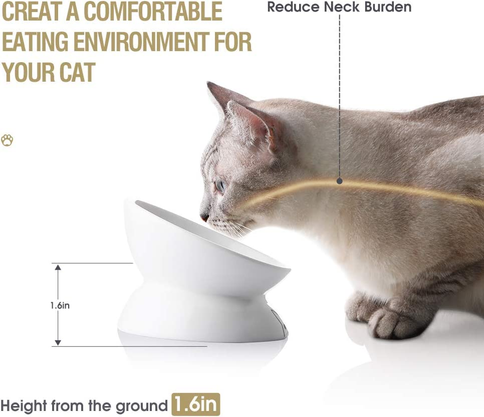 Sweejar Ceramic Raised Cat Bowls, Slanted Cat Dish Food or Water Bowls, Elevated Porcelain Pet Feeder Bowl Protect Cat'S Spine, Stress Free, Backflow Prevention (White) image number 4