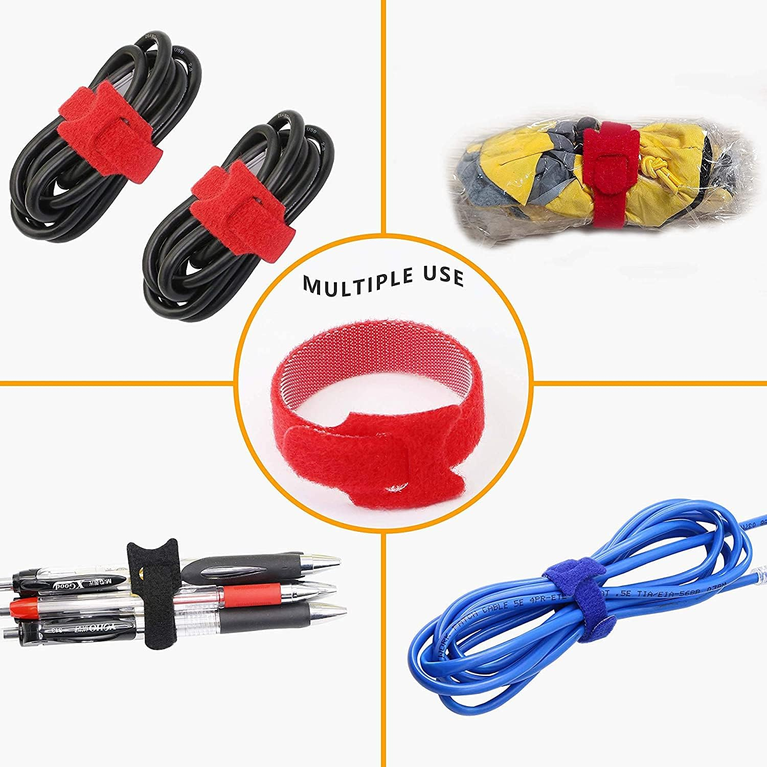 Reusable Cable Ties, Aufondof 60 Pack 6 Color 7.9 Inch Fastening Cable Straps Adjustable Multi-Purpose Hook and Loop Cord Ties, Cable Management Wire Organizer for PC Computer Electronics image number 1