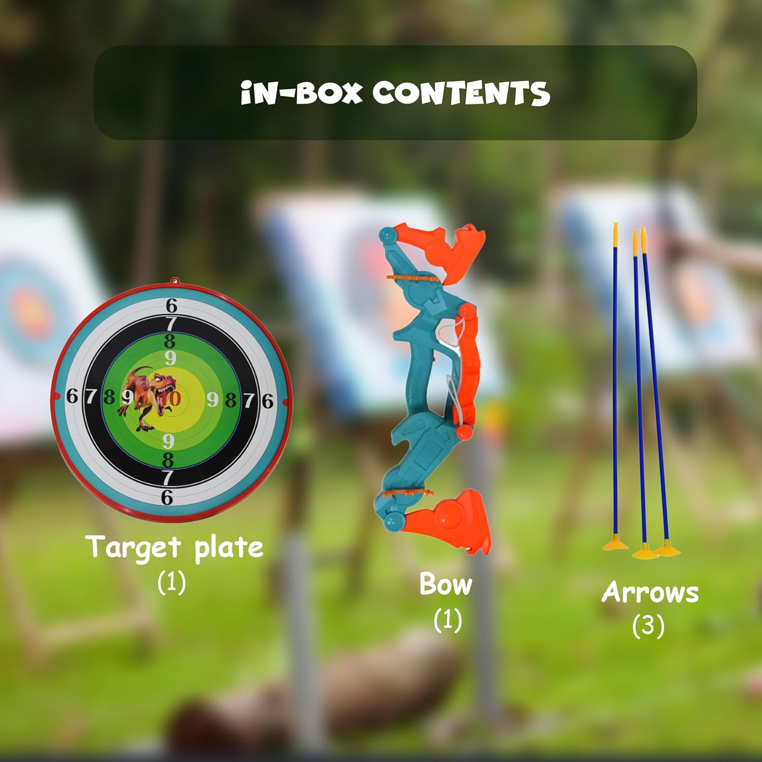 FUNFY Foldable Dino Theme Bow, Arrow and Dart Board Set Toy | Multicolor | Indoor/Outdoor Archery | Perfect for On-The-Go Adventures or Backyard Battles and Birthday Gifting for Kids
