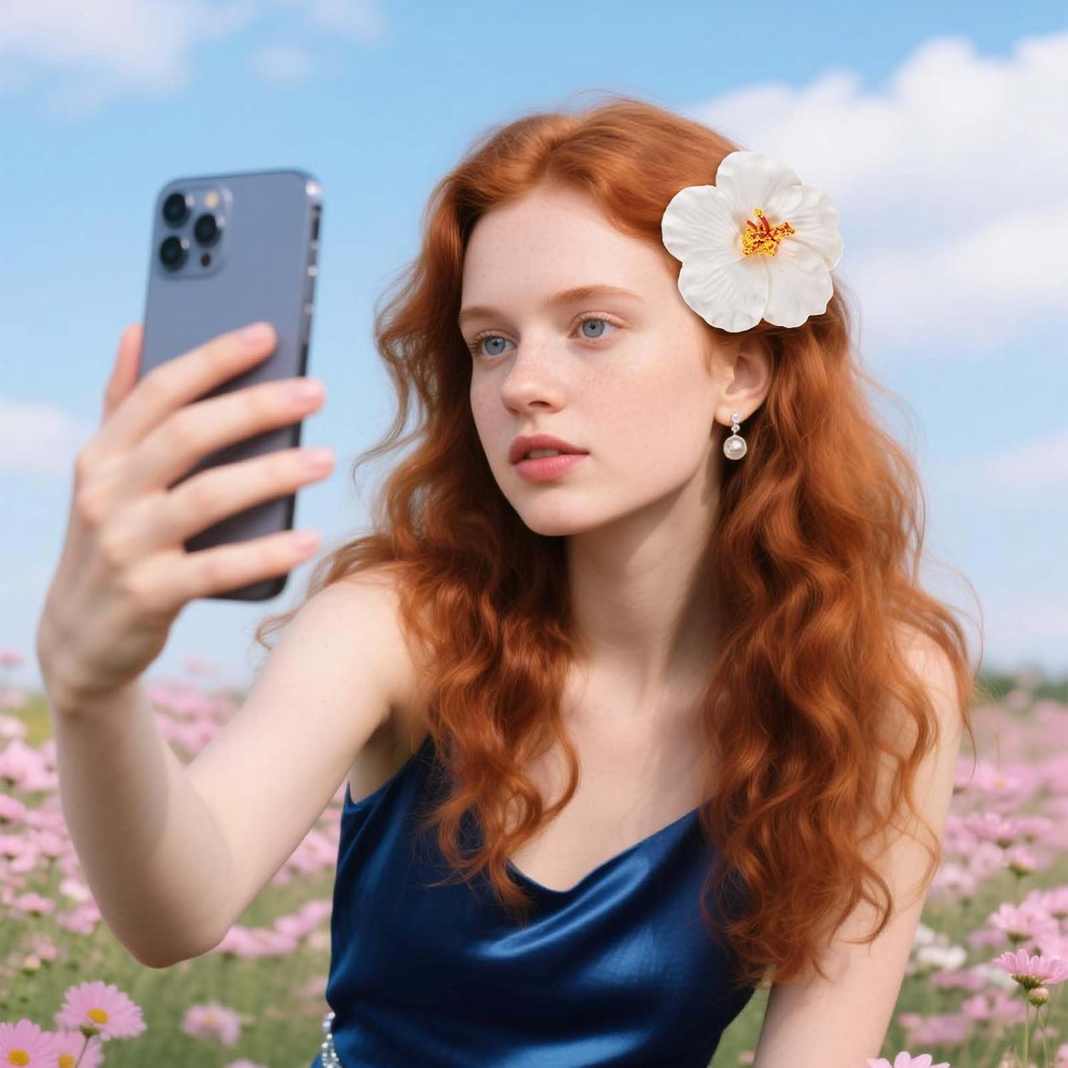 Tropical Flowers Hair Clip, Pack of 4 Hair Clips with Hawaiian Flowers, Hawaiian Plumeria Hair Clip, Hibiscus Flower Clip for Women, for Wedding, Holiday, Beach Party, 4 Colours