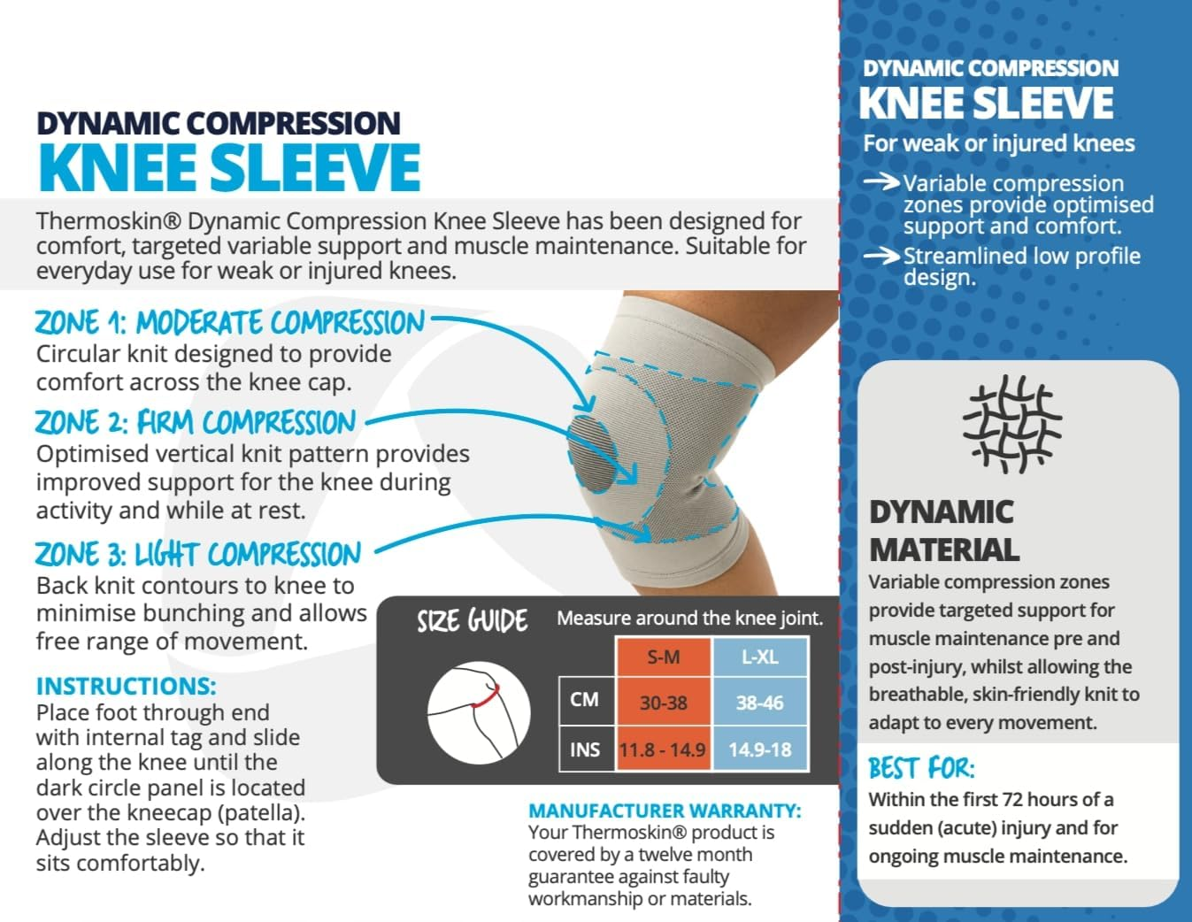 Thermoskin Dynamic Compression Knee Sleeve S/M