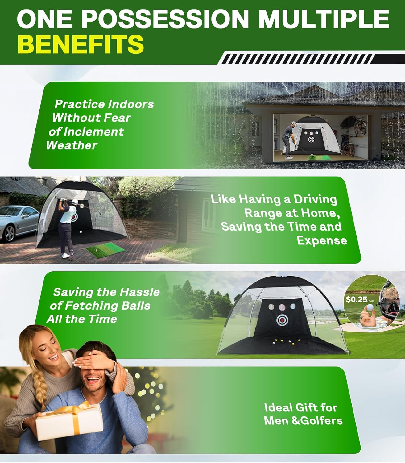 Golf Practice Net 10X7Ft with Foldable Tri-Turf Mat, All in 1 Hitting Net with Scoreboard & Target, Chipping Training for Backyard Driving, Christmas Ideal Gifts for Men image number 5