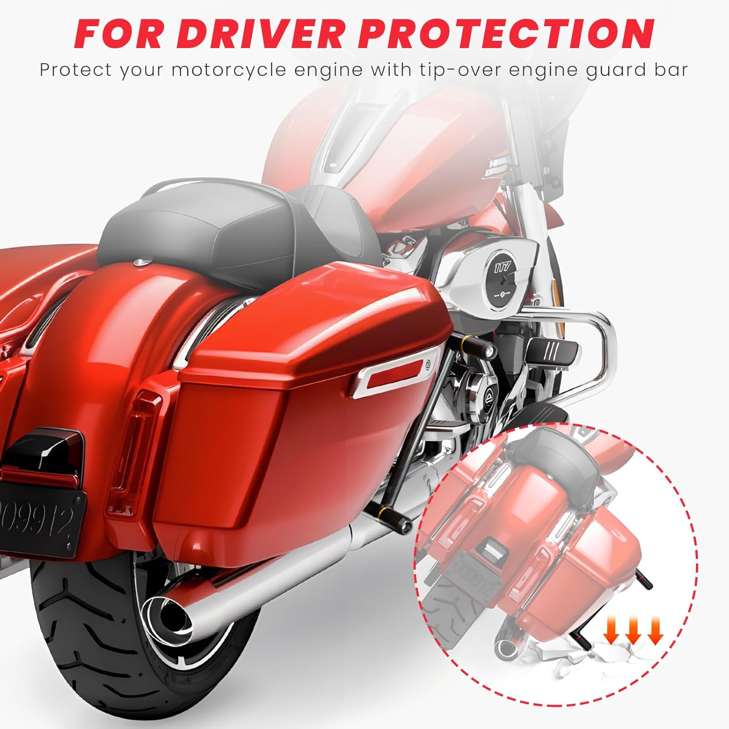 Saddlebag Guard Crash Bar Bracket Compatible with Harley Davidson Touring Street Glide Road Glide Road King Electra Glide Ultra Limited CVO Black Tip over Bar 2009-2025 image number 2