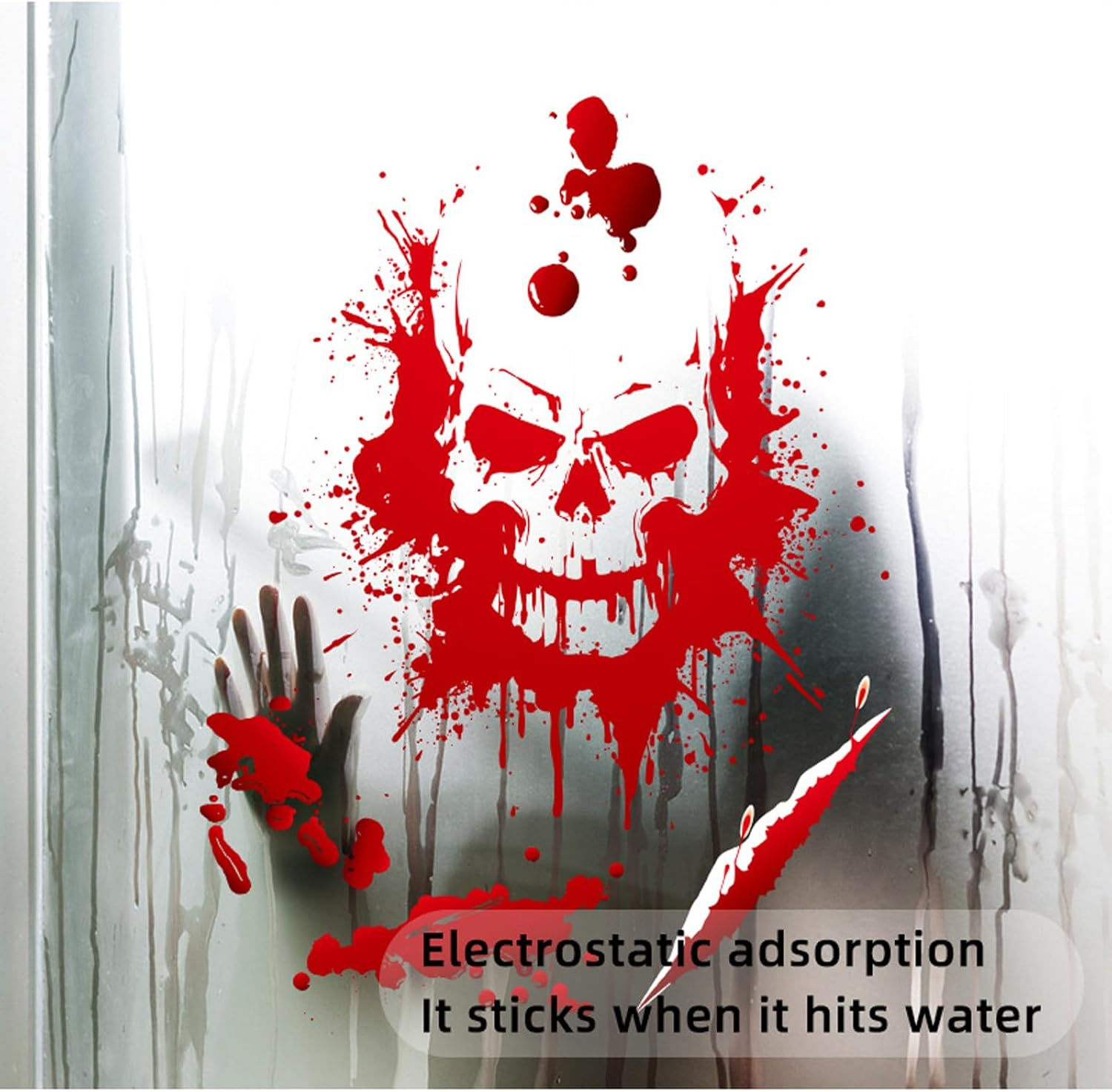 9 Reusable Halloween Window Stickers, 95 Pcs Halloween Window Stickers, Double-Sided Removable Halloween Horror Stickers, Perfect for Haunted House Window Decorations and Parties (Classic, Red) - Black image number 6