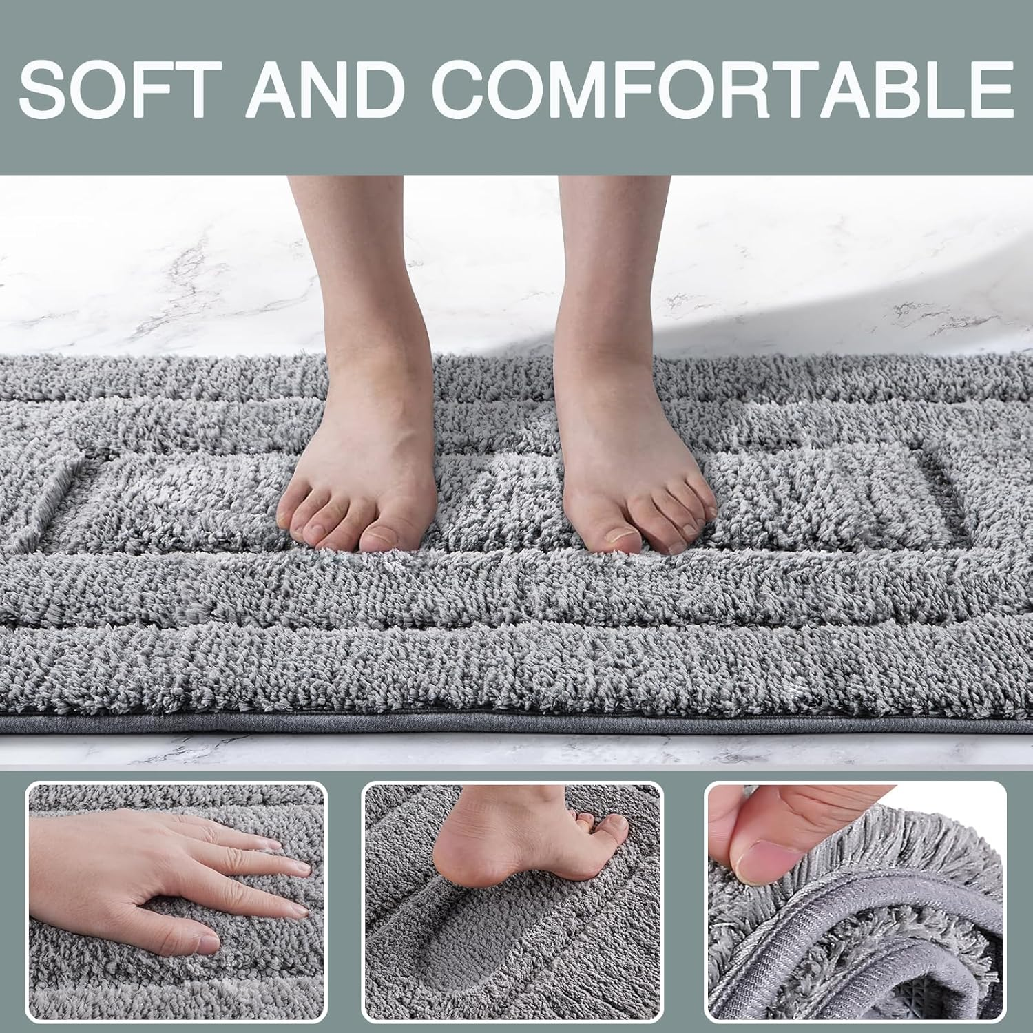 DUNSOO Bathroom Rug, Bath Mat, Floor Mat, Non-Slip, Washable, Soft Bath Mat, Water-Absorbent, Microfibre Bath Mat for Shower, Bath and Toilet - Grey, 40 X 60 Cm image number 3