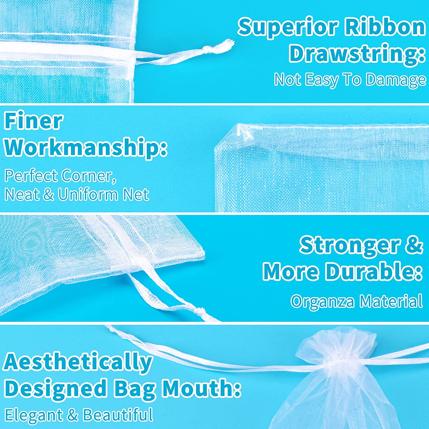 YUNAI 50PCS 13X18Cm Sheer Small Drawstring Organza Gift Bags for Christmas, Wedding and Packaging. image number 1