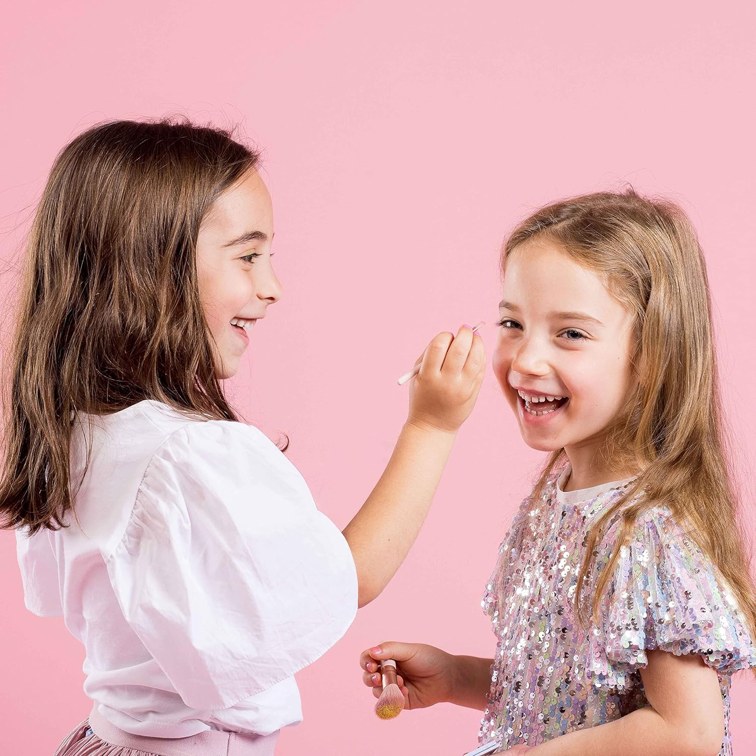 Miss Nella Make up Brush Set for Kids, 4 Kid Size Pink Brushes, 2 Eye Shadow Applicators, Blush Brush, Blending Brush, Perfect for Little Hands image number 1