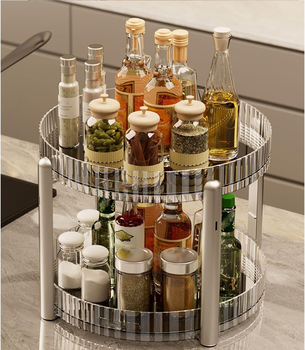 ROWNYEON 360 Rotating Makeup Organizer Storage 2 Tier Spinning Skincare Organiser Lazy Susan Bathroom Organizer Spinning Storage Shelf Cosmetic Organizer for Vanity,Perfume,Make Up,Beauty,Dresser image number 2