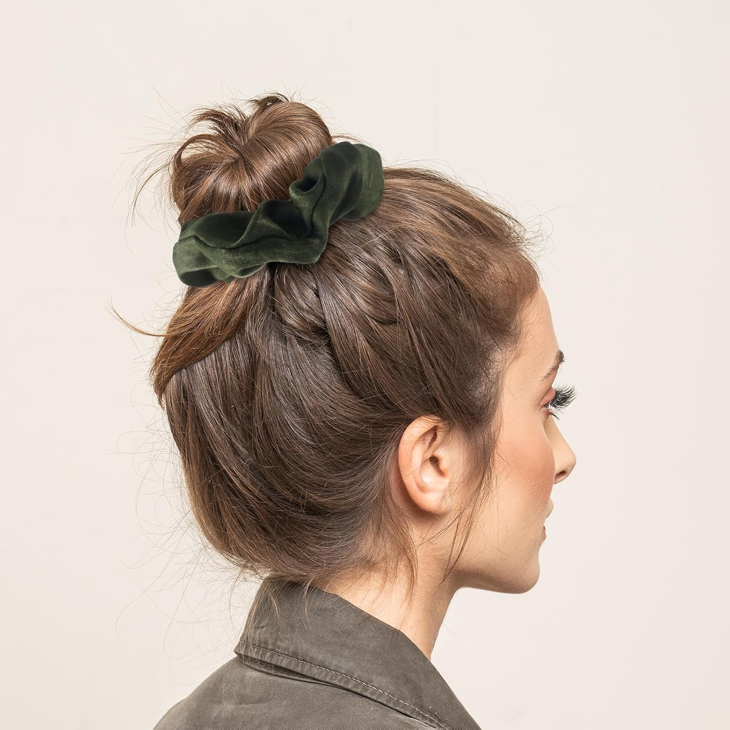 6PCS Satin Scrunchies for Thick Hair - Ultra Textured Soft Silk Scrunchy Hair Ties for Girls - Neutral & Green Hair Bands - 6Pcs Brown image number 4