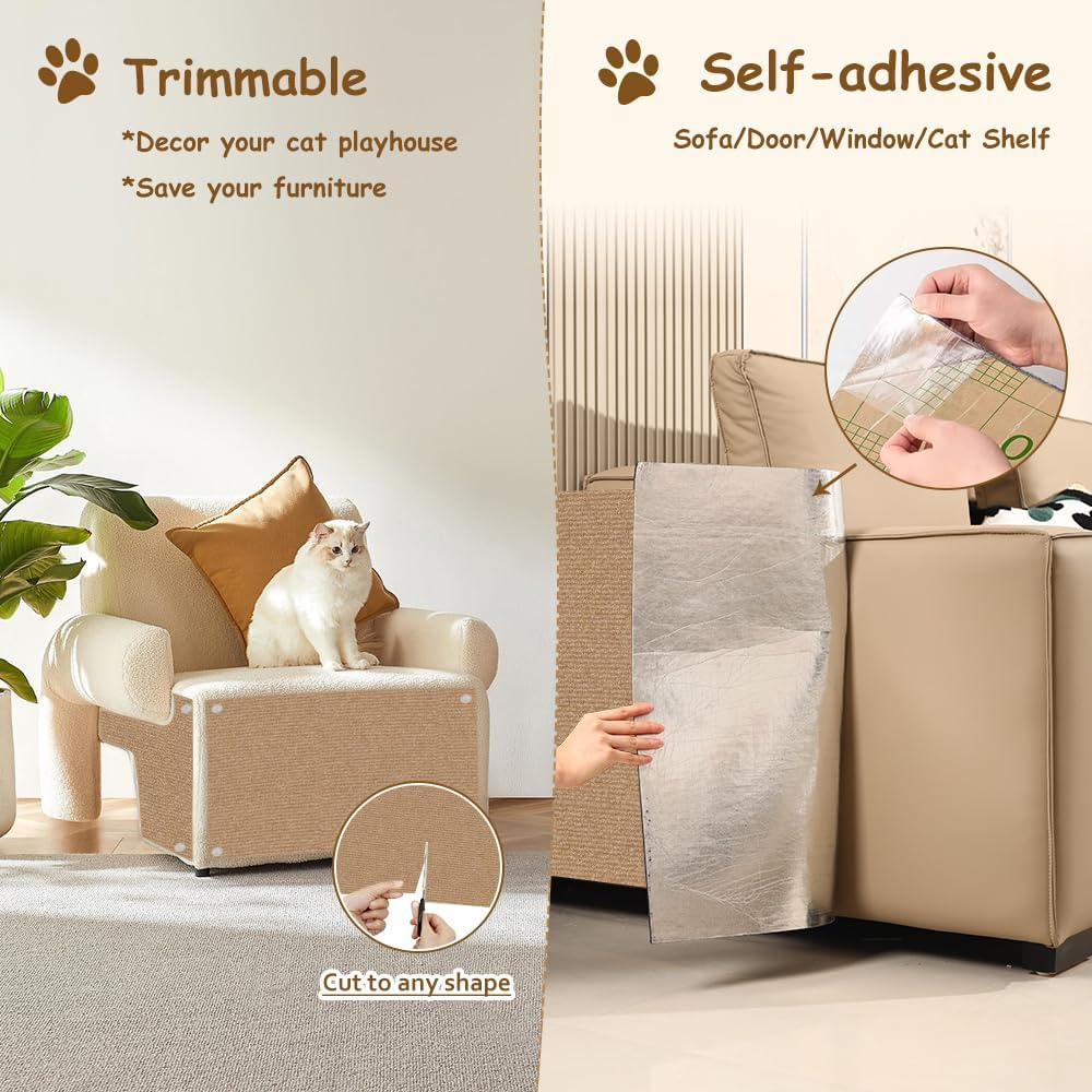 NATUYA Self-Adhesive Scratching Mat, Cat Scratching Mat, Cat Scratching Mat, Cat Scratching Board, Cat Wall Activity Scratching Posts (Khaki, 40 * 100CM) image number 4