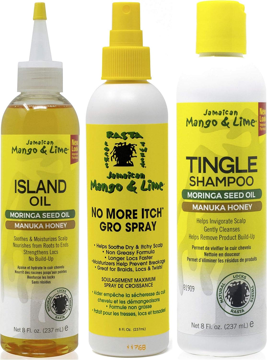 Jamacican Mango & Lime Island Oil 8Oz with No More Itch Grow Spray 8Oz & Tingle Shampoo 8Oz image number 1