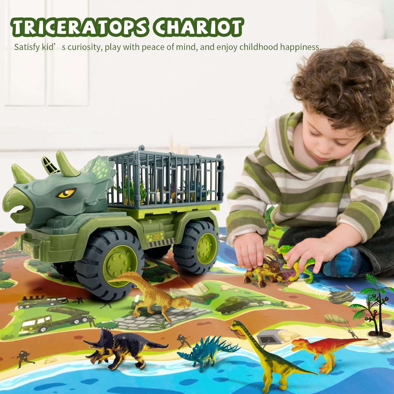 Dinosaur Truck Toy for Kids 3-7, Vehicle Carrier Car Toys with Dino Figures & Play Mat, Fun Toy Set Gifted for Boys and Girls, Exciting Adventures Await!