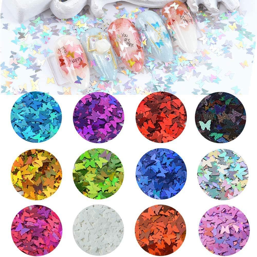 2 Boxes of 24 Color 3D Butterfly Nail Glitter Sequins Set Holographic Nail Glitters for Nail Art Decoration image number 4