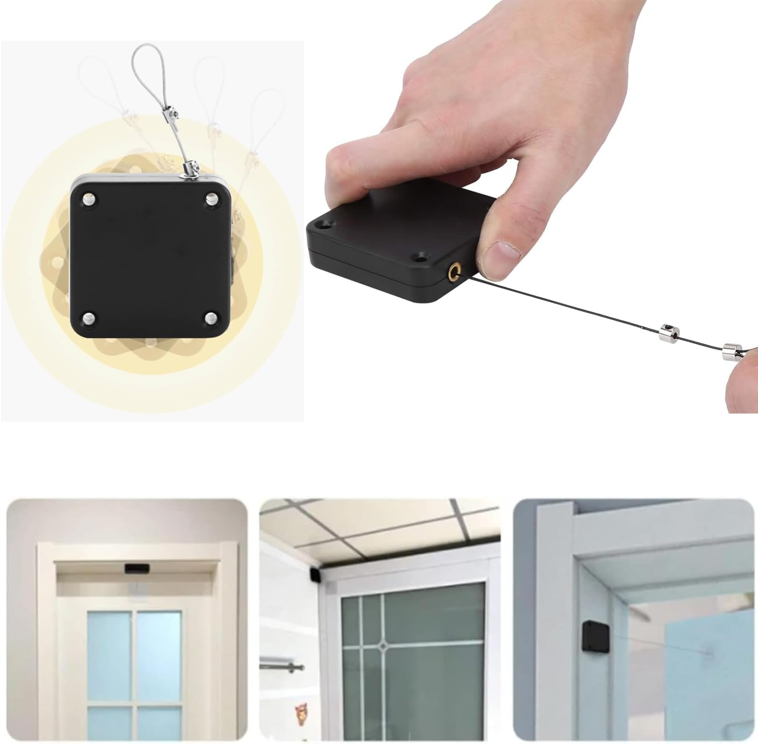 Punch-Free Automatic Sensor Door Closer, 2 Pcs Residential Sliding Screen Door Closer with Steel Drawstring for Bedroom/Storm/Home