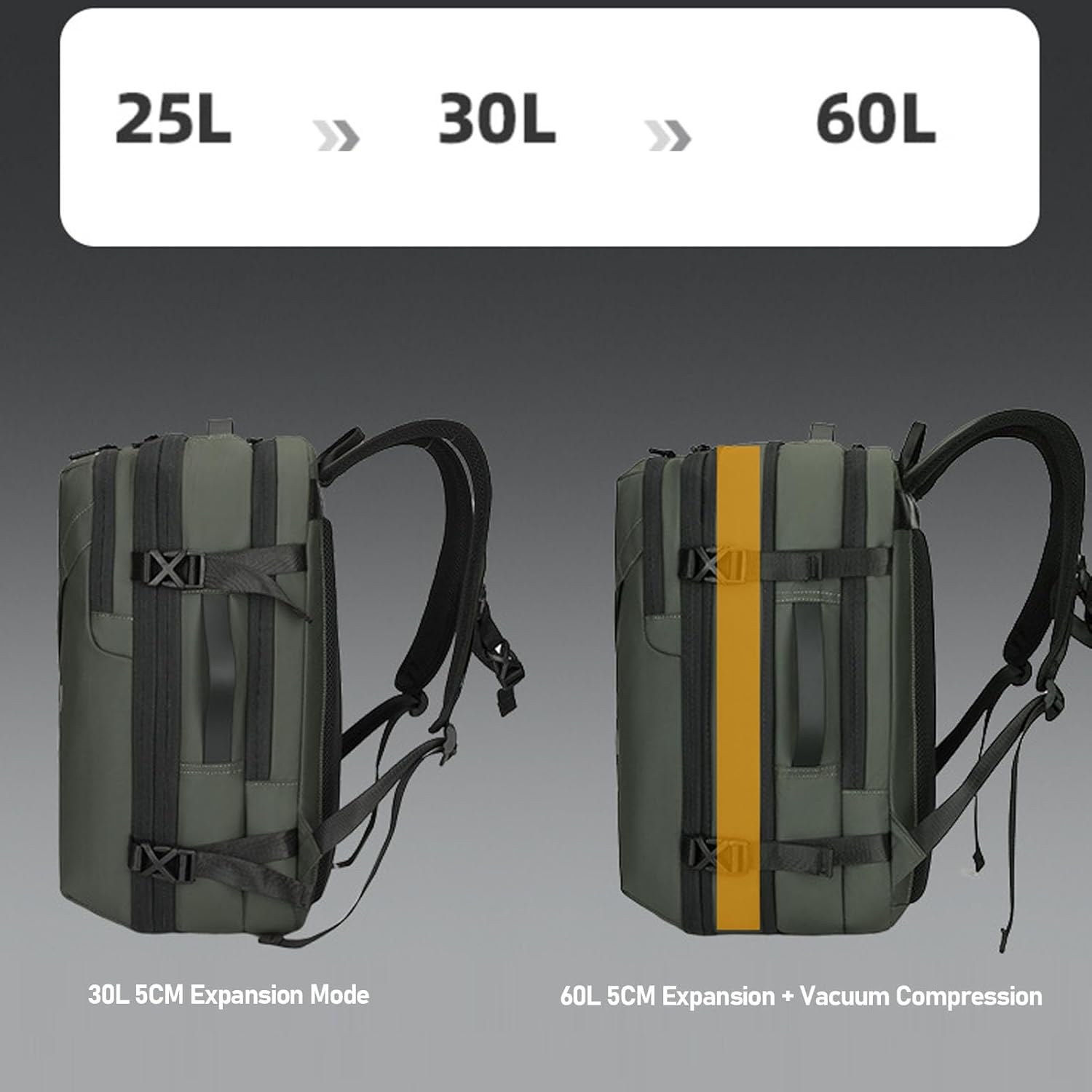 Focket Vacuum Backpack, Large Capacity Expandable Water Proof Laptop Backpack with Adjustable Chest Strap and Reinforced Handles, for Travel Business Trip Daily Use (Green) - Black image number 3