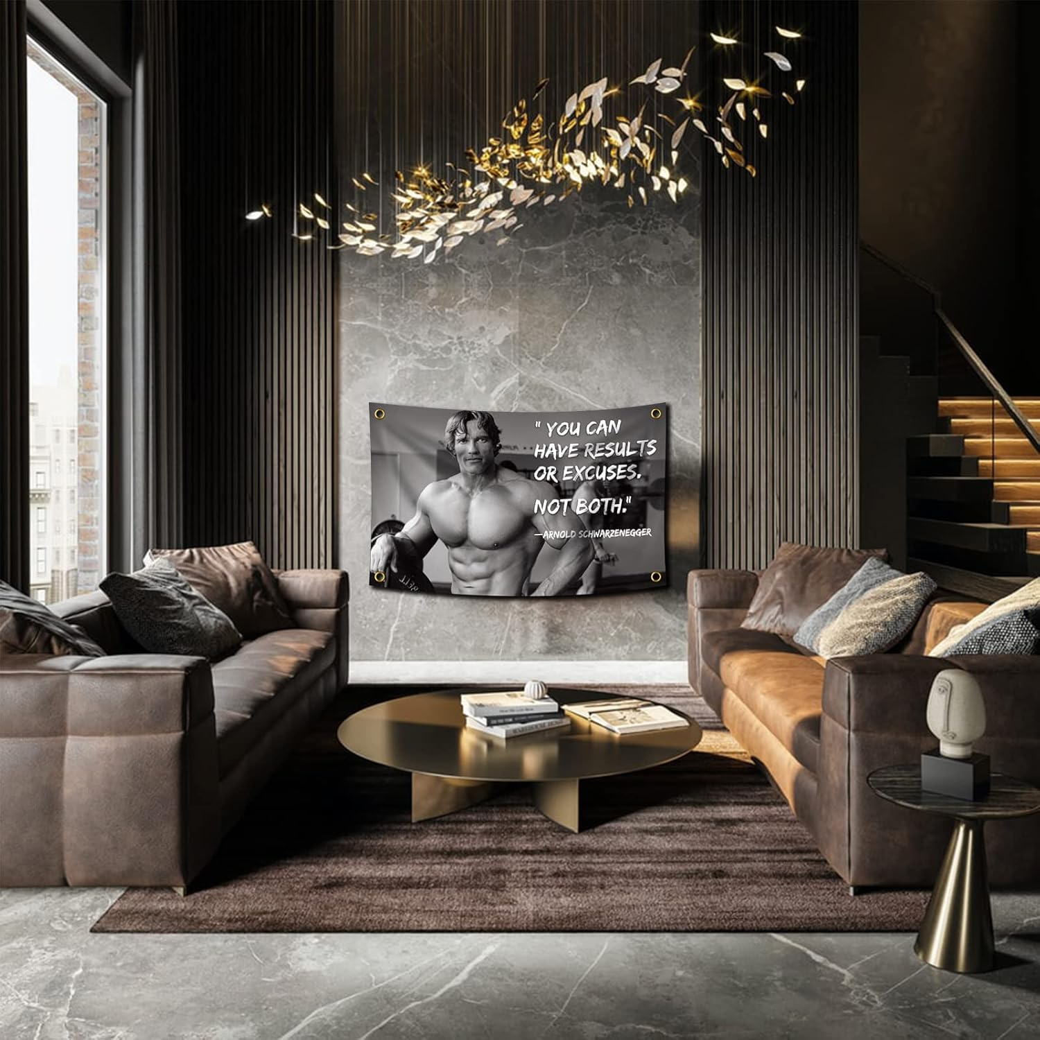 Arnold Schwarzenegger You Can Have Results or Excuses. Not Both. 3X5 Feet Flag Inspirational Poster Durable Man Cave Wall Flag with Brass Grommets This Beautiful Entertaining Banner Flag for College - Blue image number 3